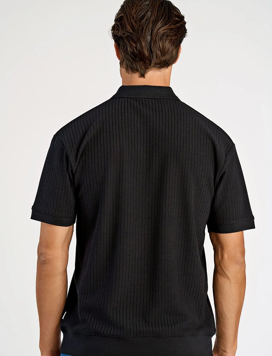 Lindbergh - Oversized jacquard polo S/S - short-sleeved polos - black - 4