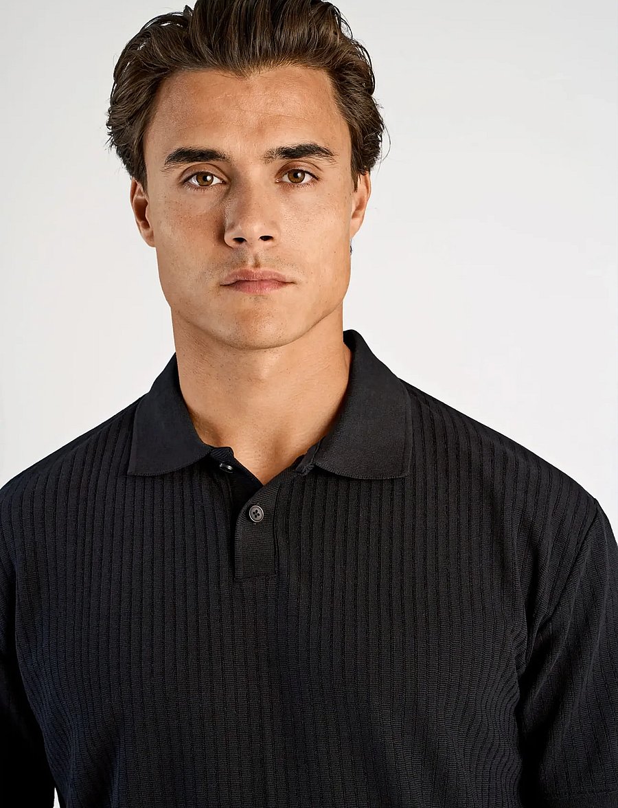 Lindbergh - Oversized jacquard polo S/S - short-sleeved polos - black - 5