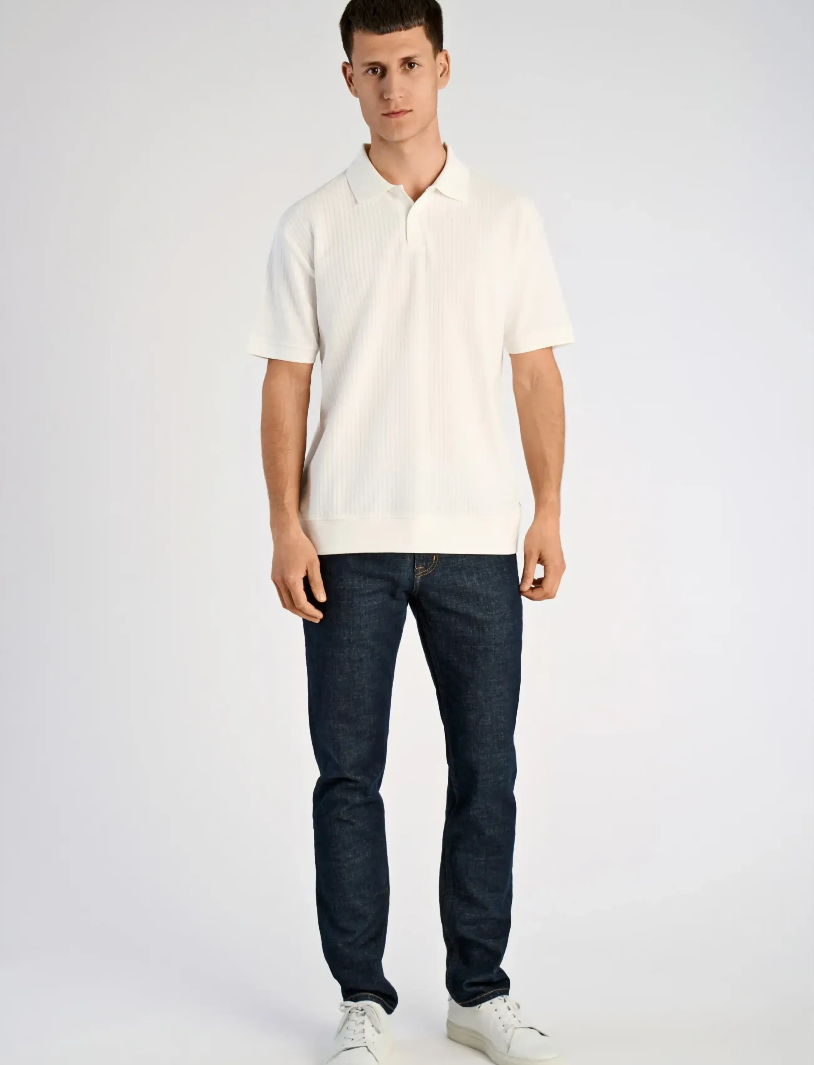 Lindbergh Oversized jacquard polo S/S - Poloshirts - OFF WHITE / white