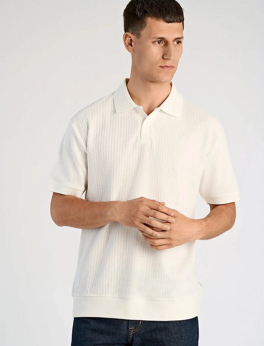 Lindbergh - Oversized jacquard polo S/S - kortärmade pikéer - off white - 3