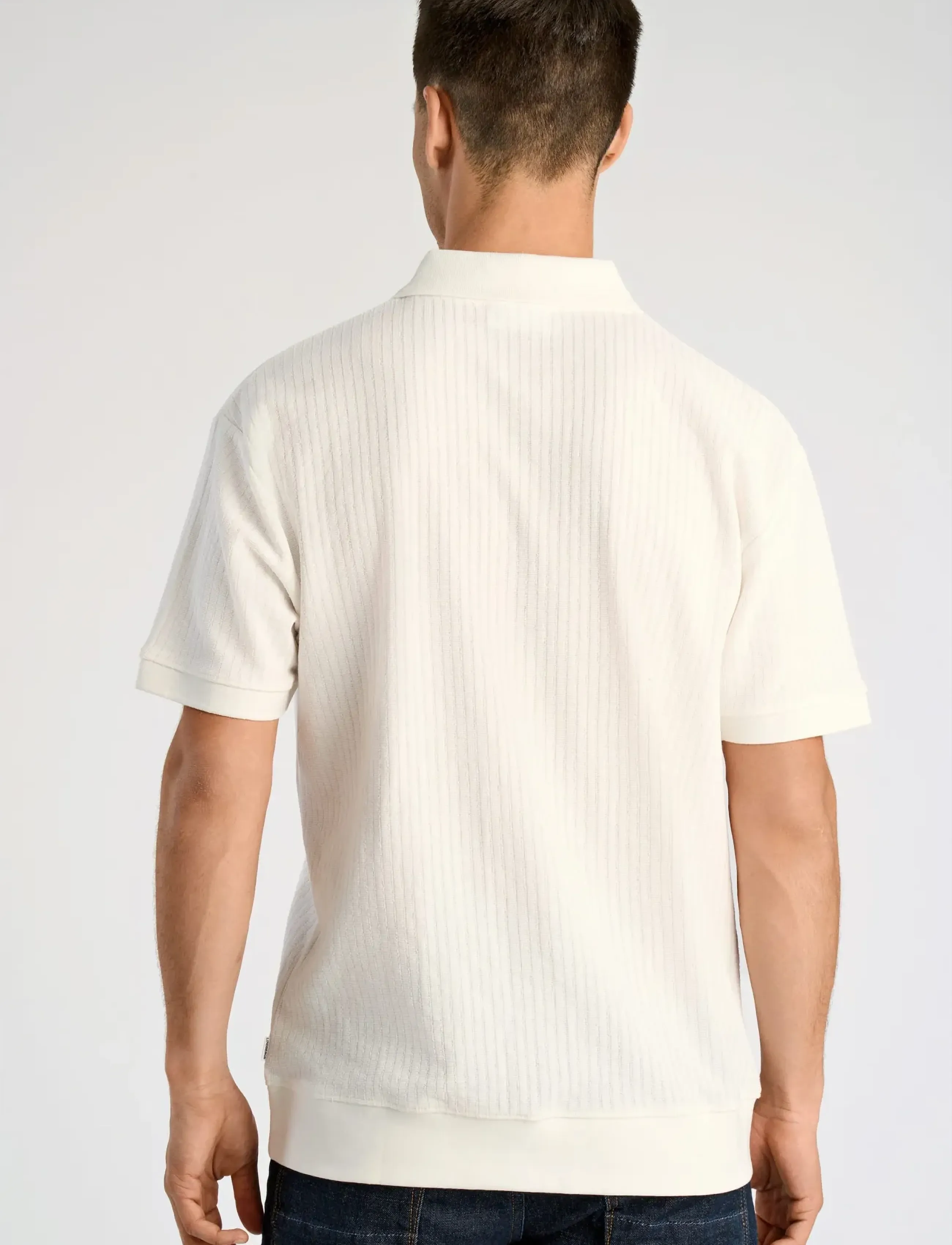 Lindbergh - Oversized jacquard polo S/S - short-sleeved polos - off white - 4