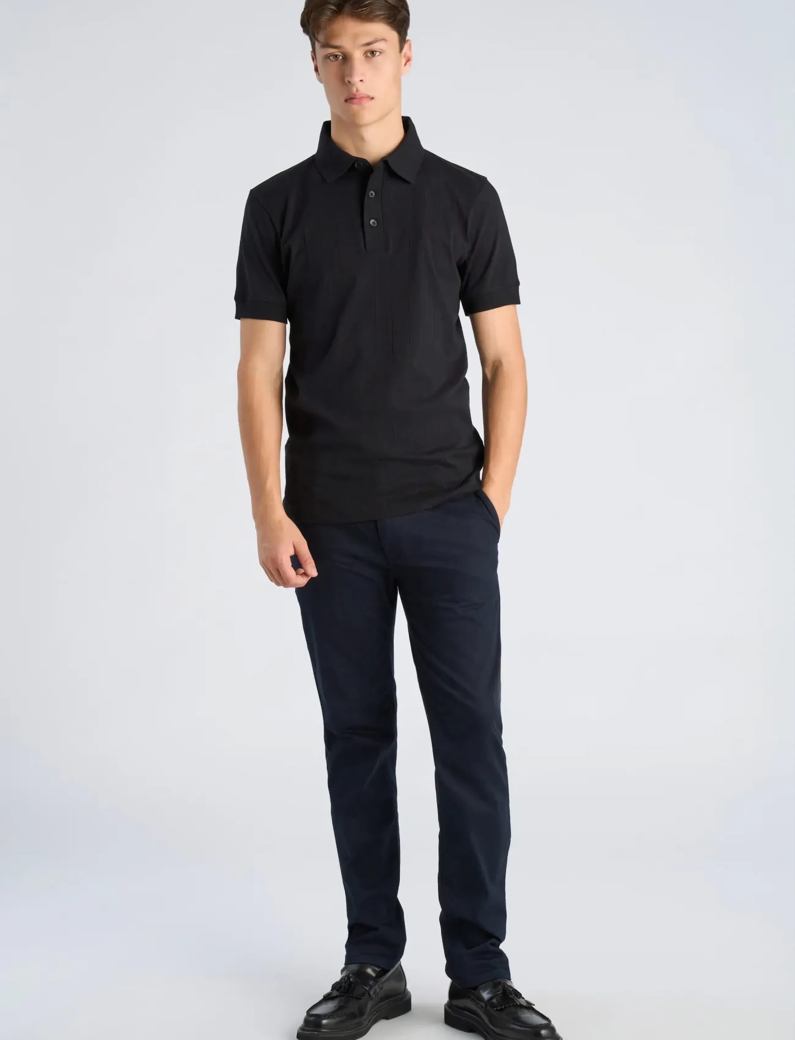 Lindbergh Needle Drop Polo S/S, L, Black, Poloer > Kortærmede, Herre