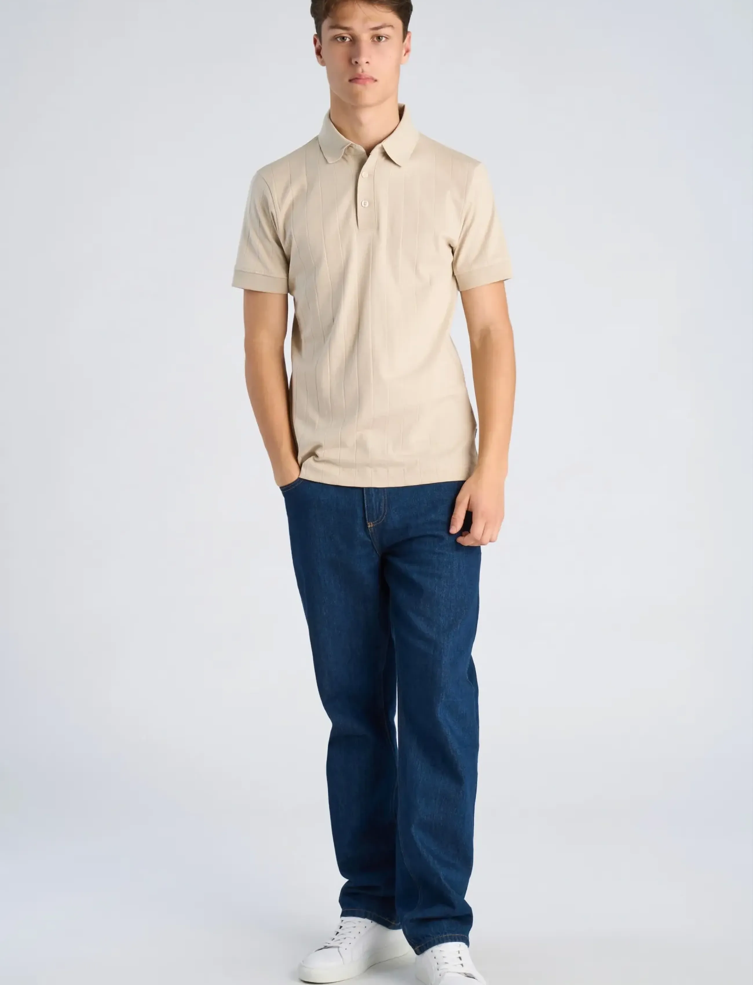 Lindbergh Needle drop polo S/S - Poloer - LT STONE GREY / beige