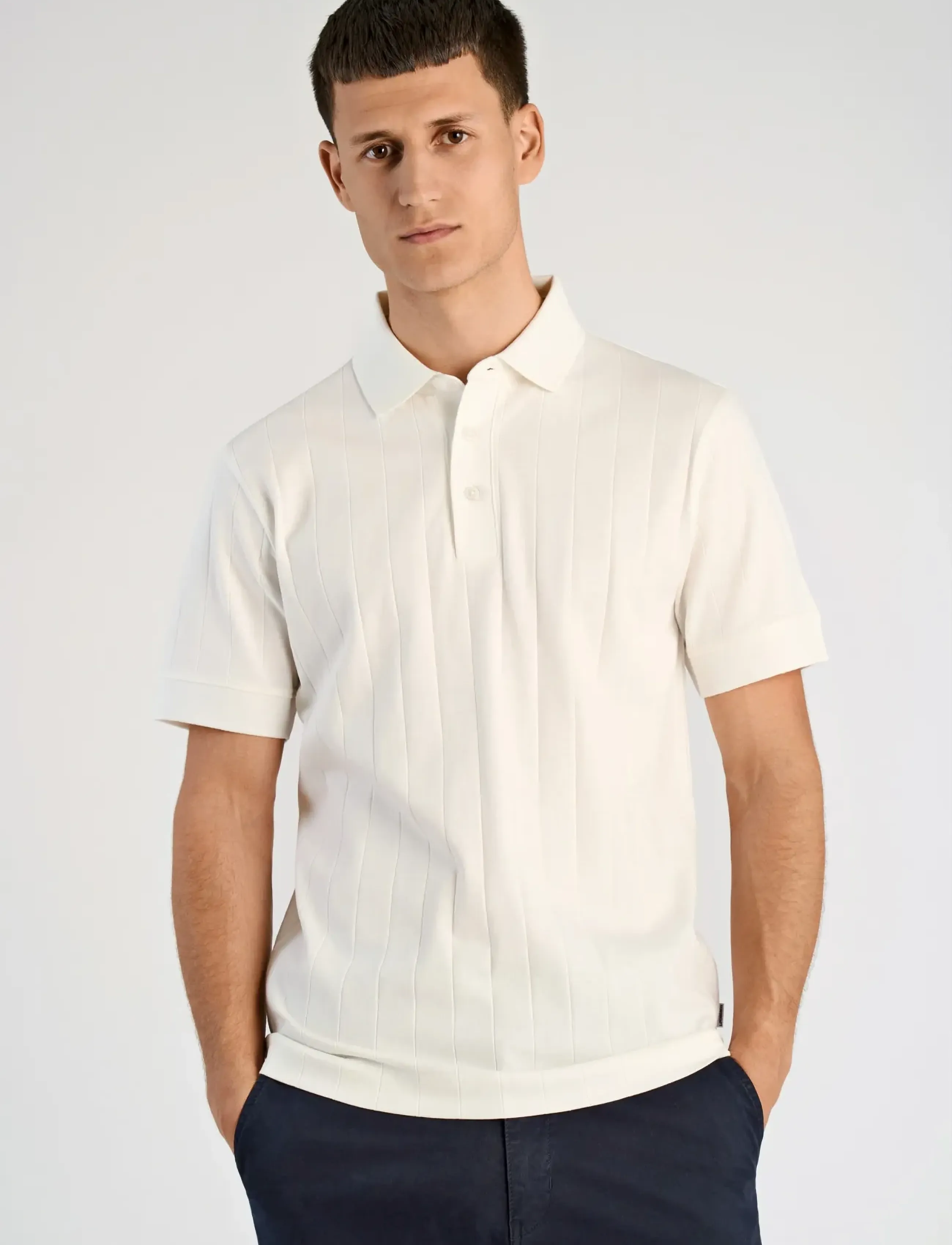 Lindbergh - Needle drop polo S/S - short-sleeved polos - off white - 3