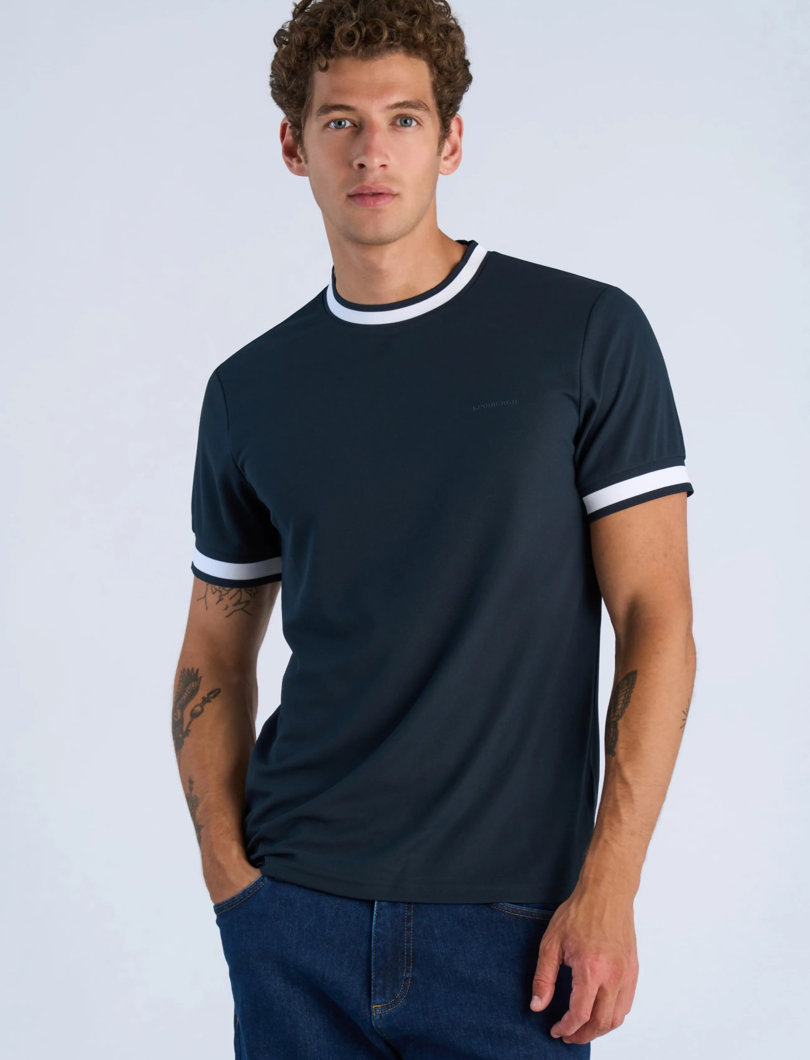 Lindbergh - Functional S/S tee - t-shirts - navy white - 3