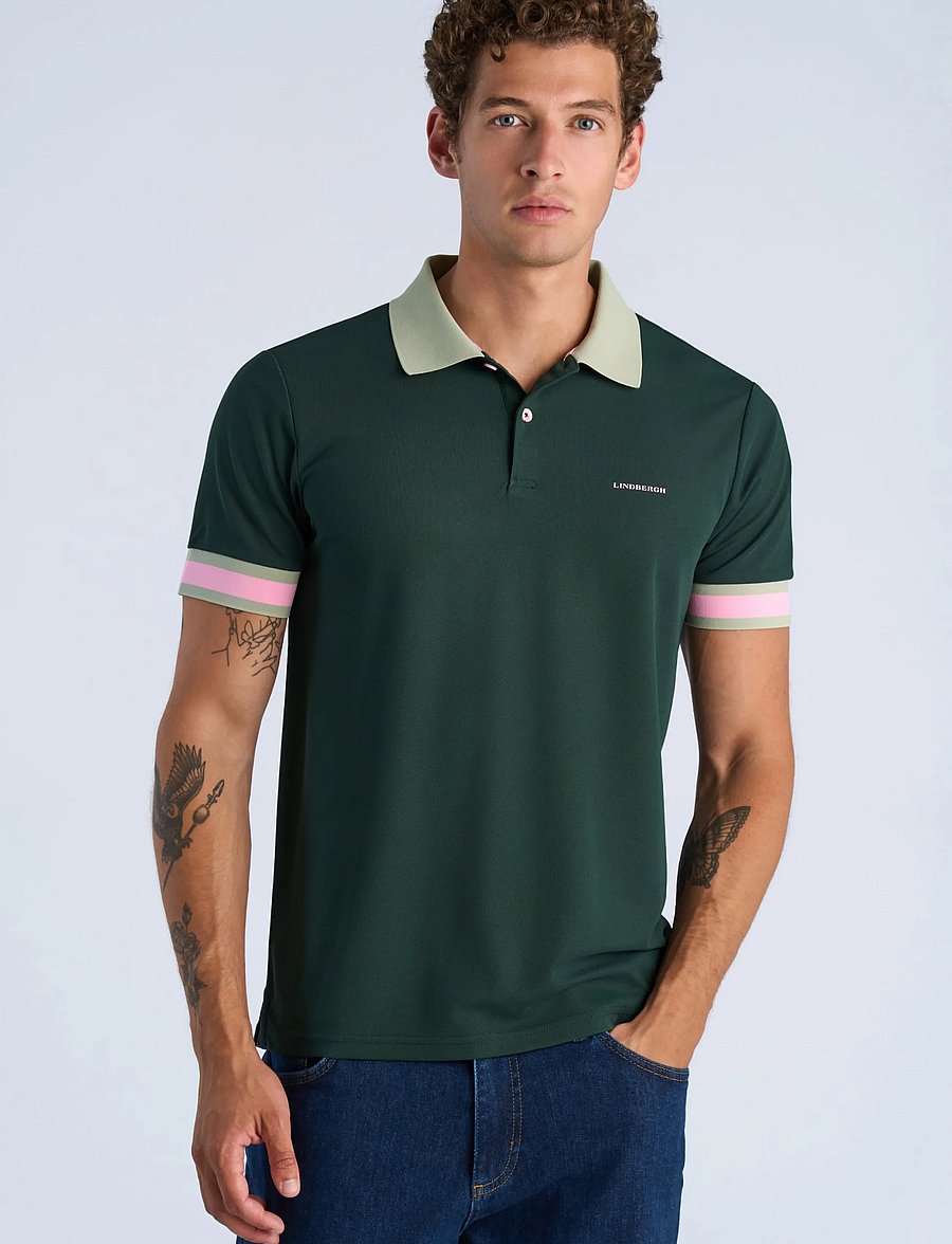 Lindbergh - Functional polo pique S/S - short-sleeved polos - army - 3