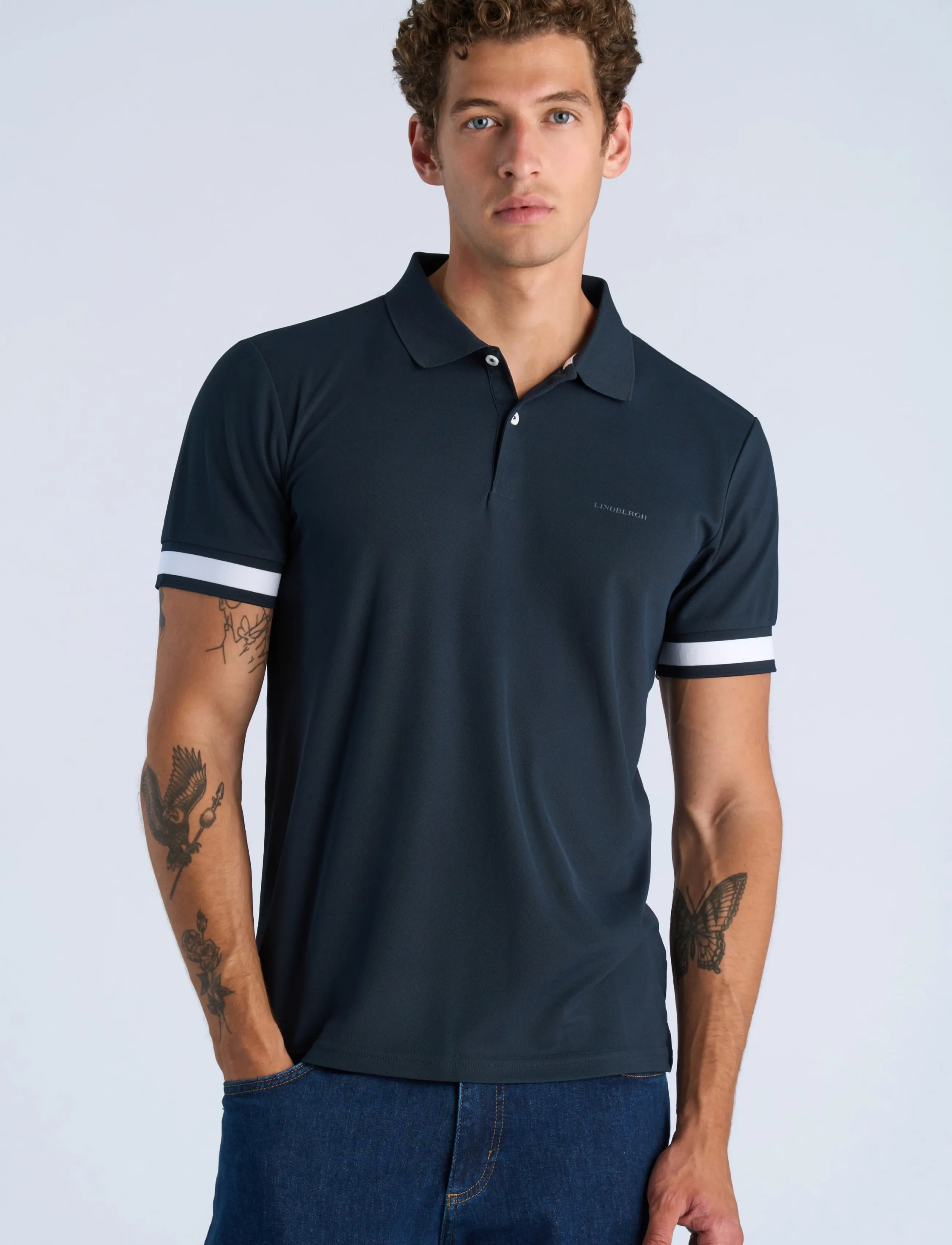 Lindbergh - Functional polo pique S/S - kurzärmelig - navy white - 3