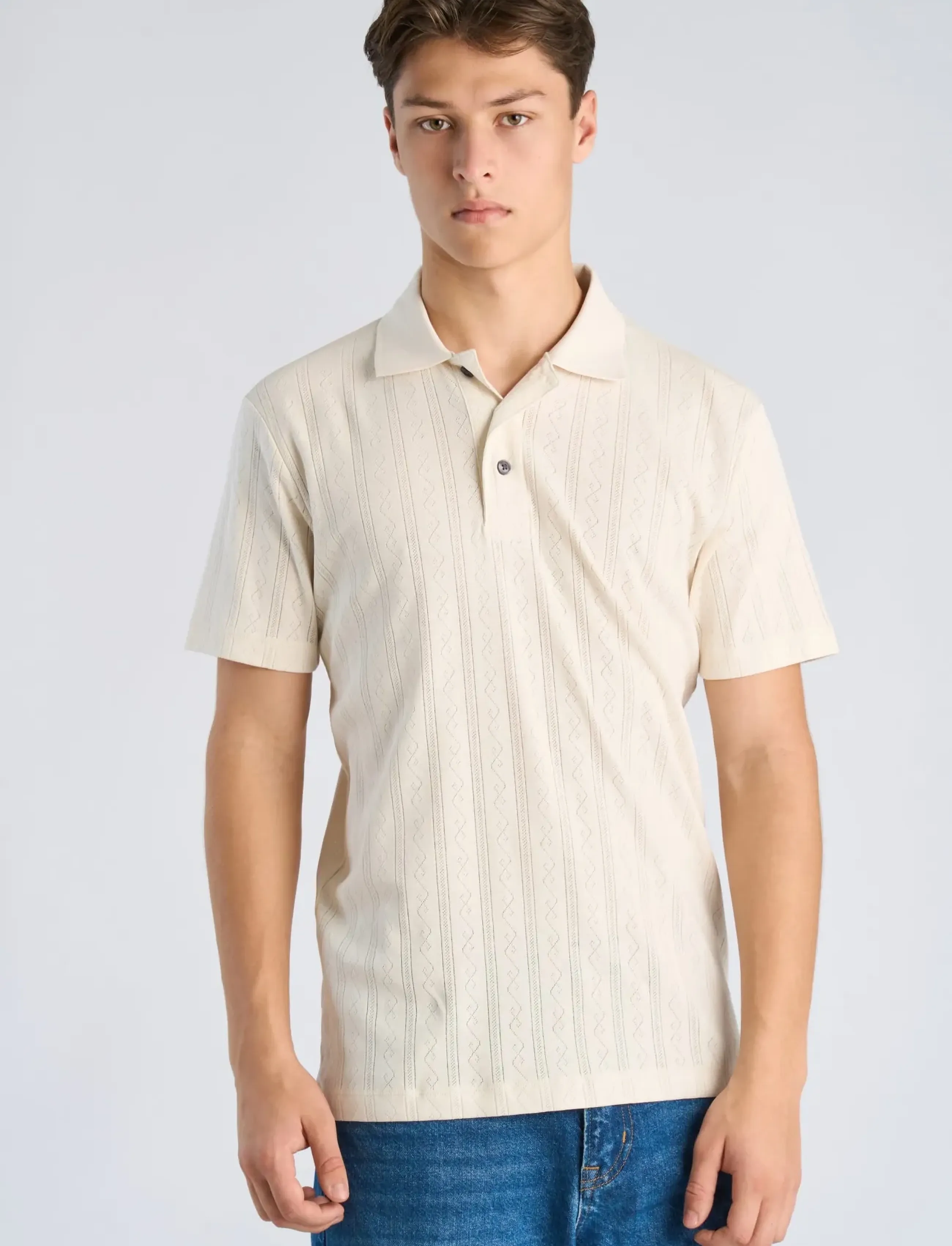 Lindbergh - Jacquard polo S/S - gestrickte polohemden - ivory - 3