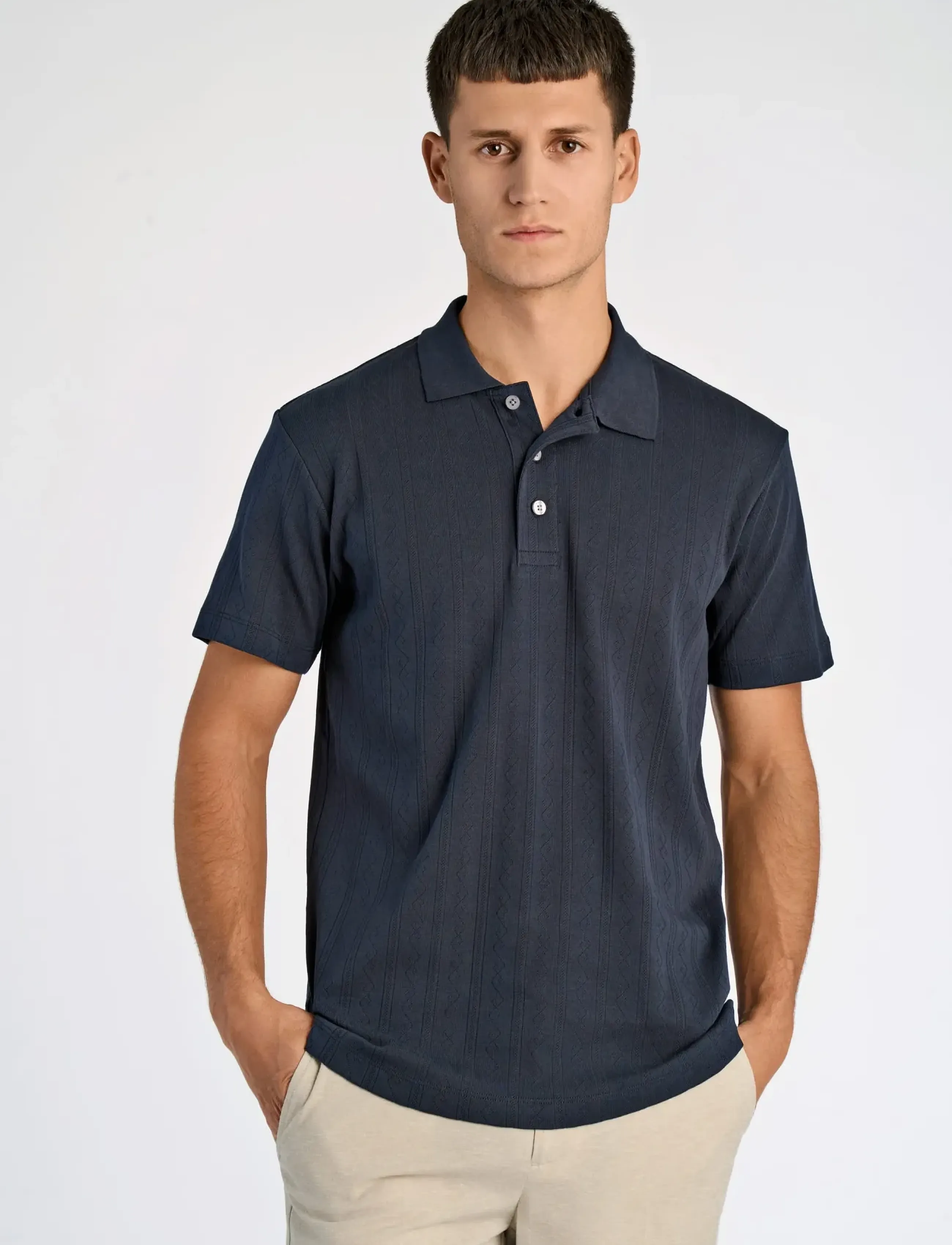 Lindbergh - Jacquard polo S/S - knitted polos - navy - 3