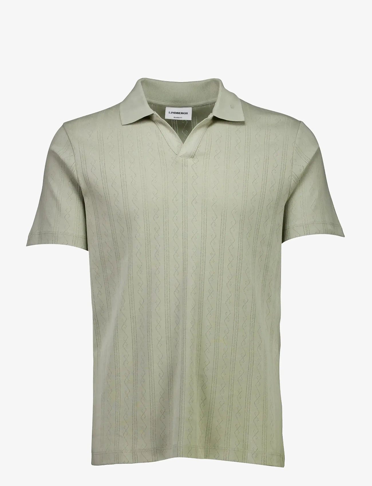 Lindbergh - Jacquard v-neck polo S/S - kortærmede poloer - dusty olive - 1