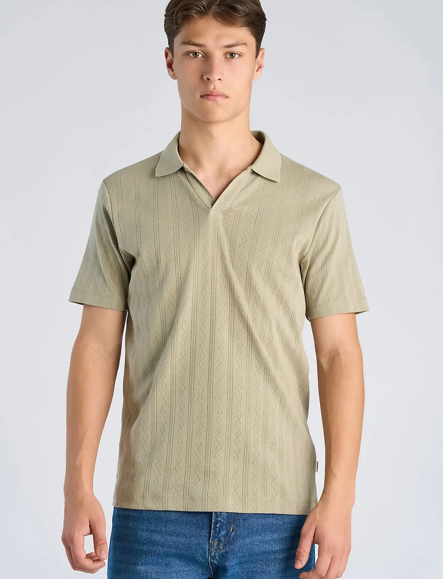 Lindbergh - Jacquard v-neck polo S/S - kurzärmelig - dusty olive - 3