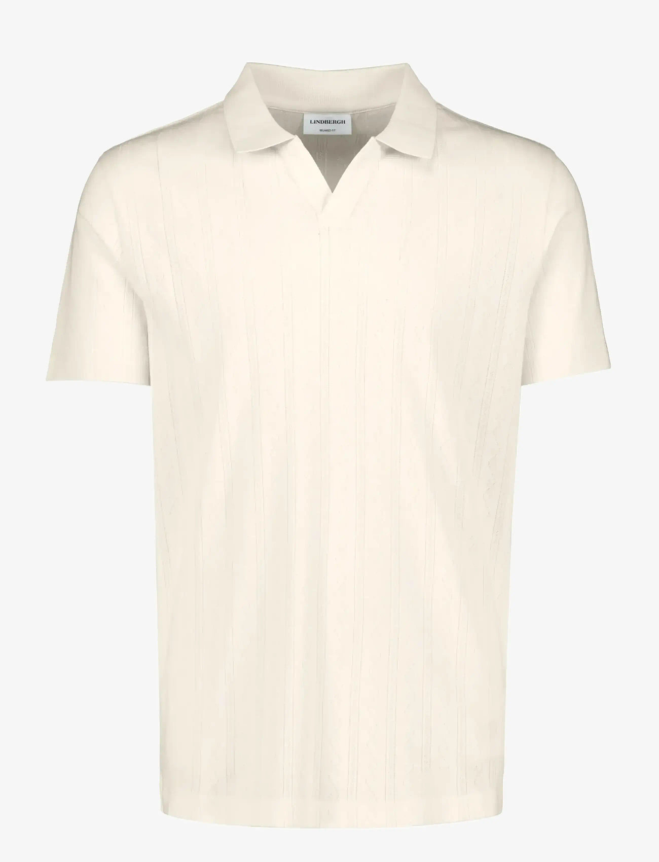 Lindbergh - Jacquard v-neck polo S/S - kortærmede poloer - ivory - 1