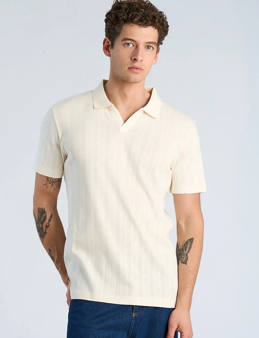Lindbergh - Jacquard v-neck polo S/S - lühikeste varrukatega polod - ivory - 3