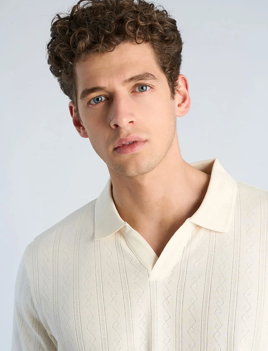 Lindbergh - Jacquard v-neck polo S/S - lühikeste varrukatega polod - ivory - 5