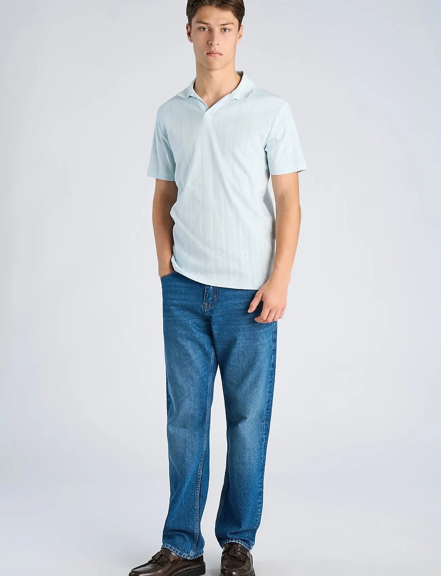 Lindbergh - Jacquard v-neck polo S/S - kortærmede poloer - lt blue - 0