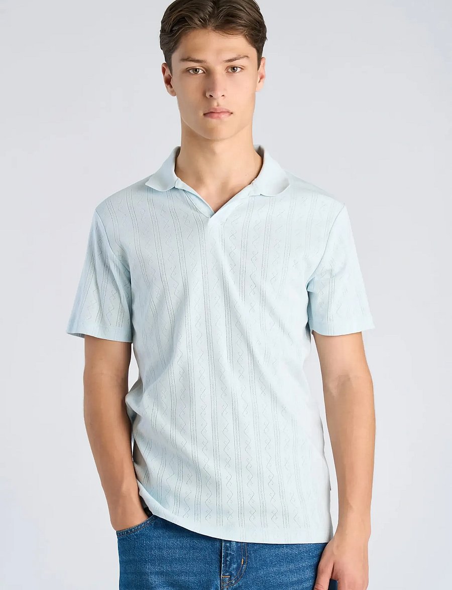 Lindbergh - Jacquard v-neck polo S/S - kortærmede poloer - lt blue - 3