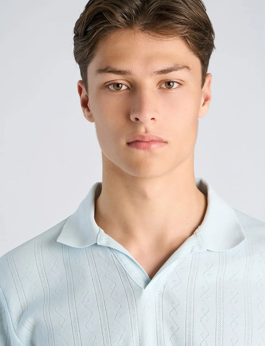 Lindbergh - Jacquard v-neck polo S/S - kortærmede poloer - lt blue - 5