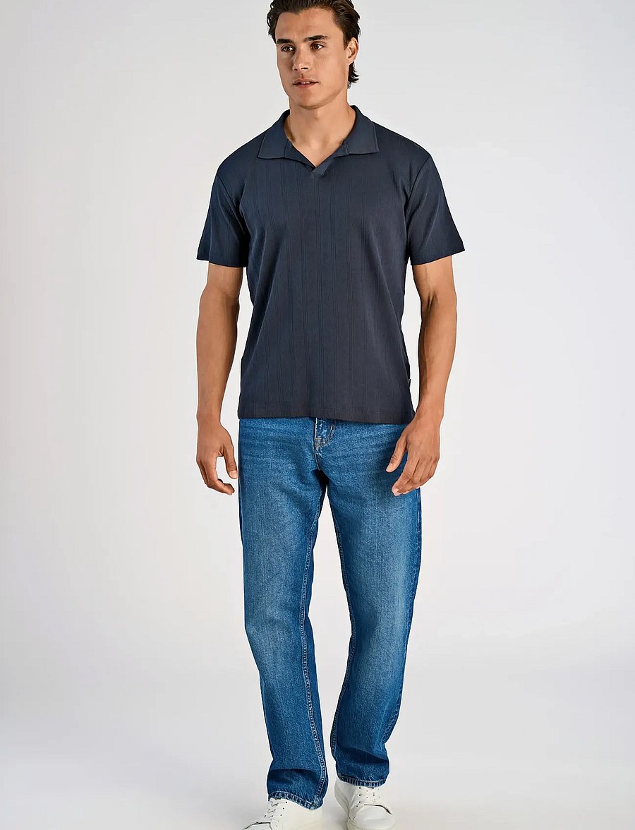 Lindbergh - Jacquard v-neck polo S/S - kurzärmelig - navy - 0
