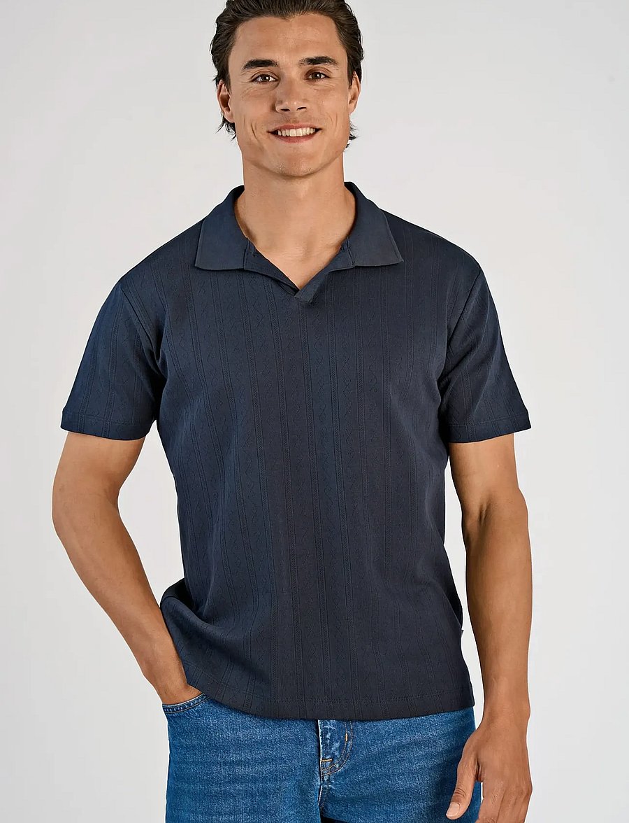 Lindbergh - Jacquard v-neck polo S/S - kurzärmelig - navy - 3