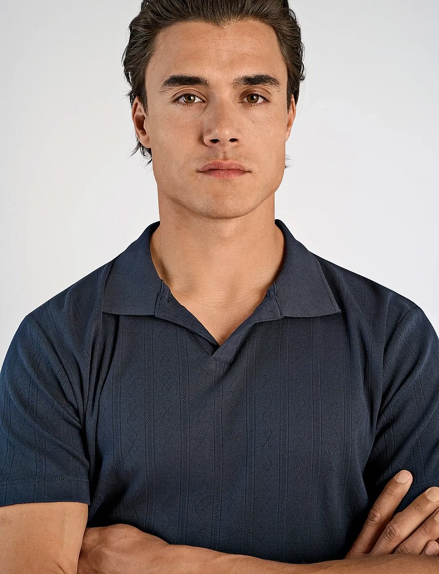 Lindbergh - Jacquard v-neck polo S/S - kurzärmelig - navy - 5