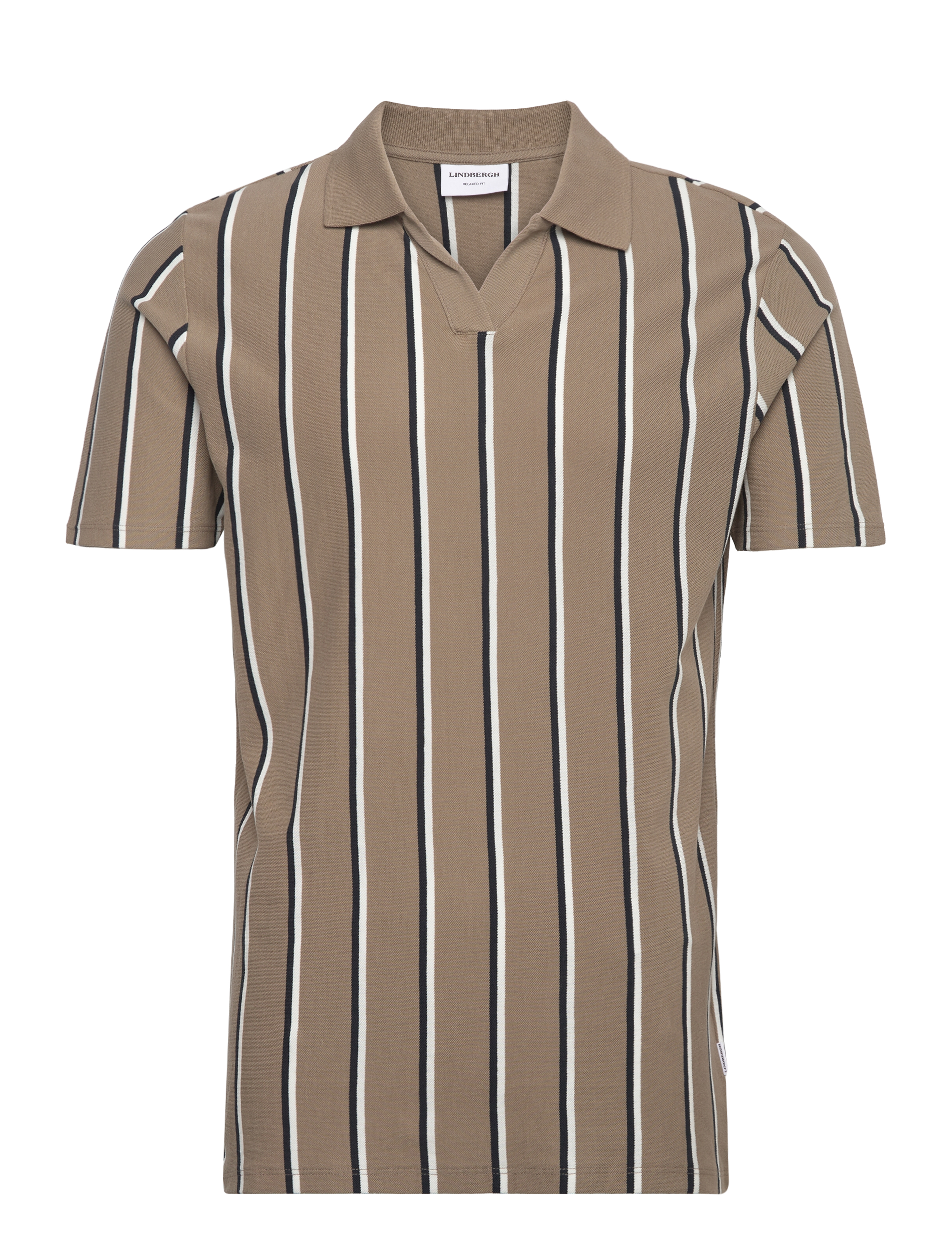 Lindbergh Striped piqué polo shirt S/S - Lindbergh - DK STONE / beige