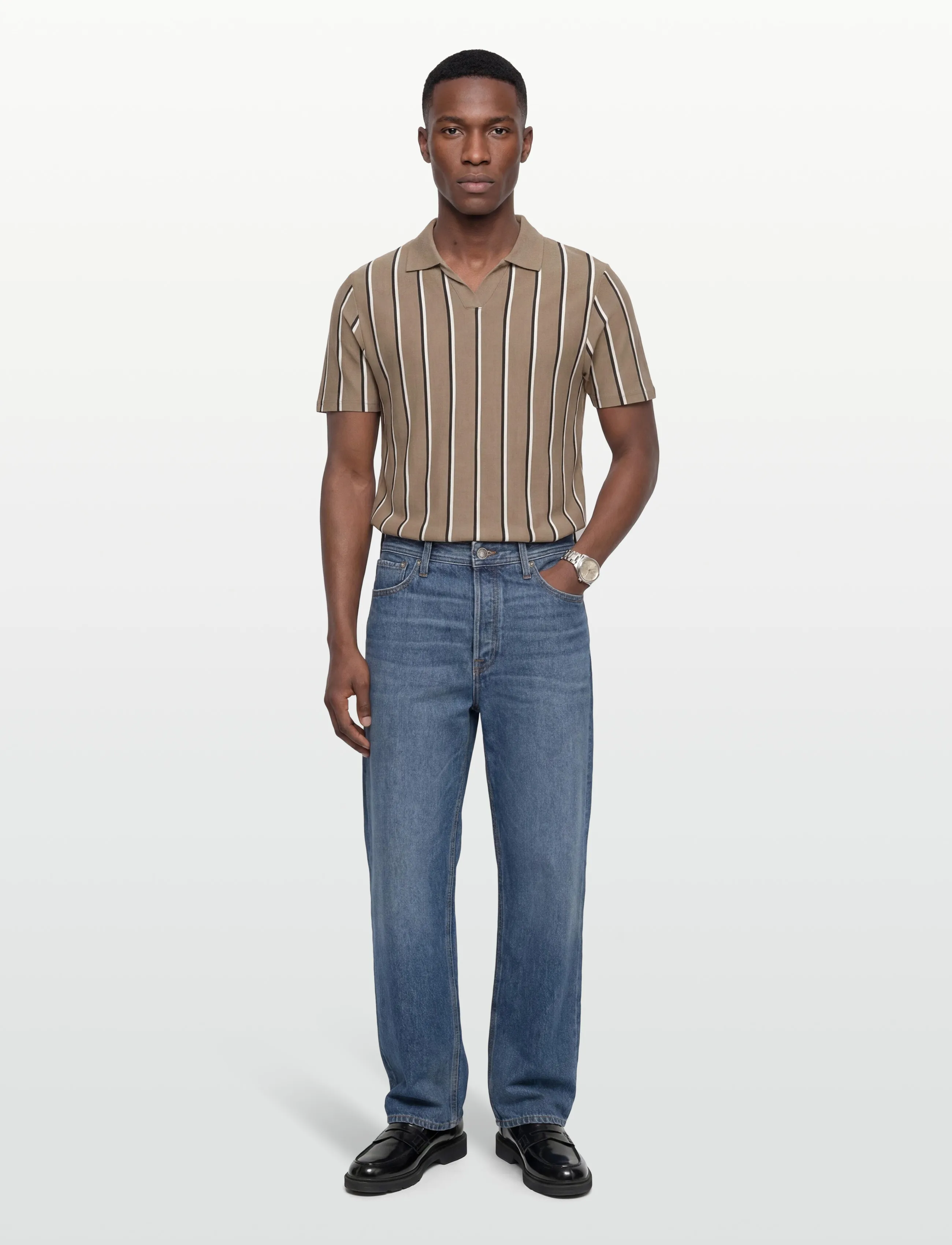 Lindbergh Striped piqué polo shirt S/S - Poloer - DK STONE / beige