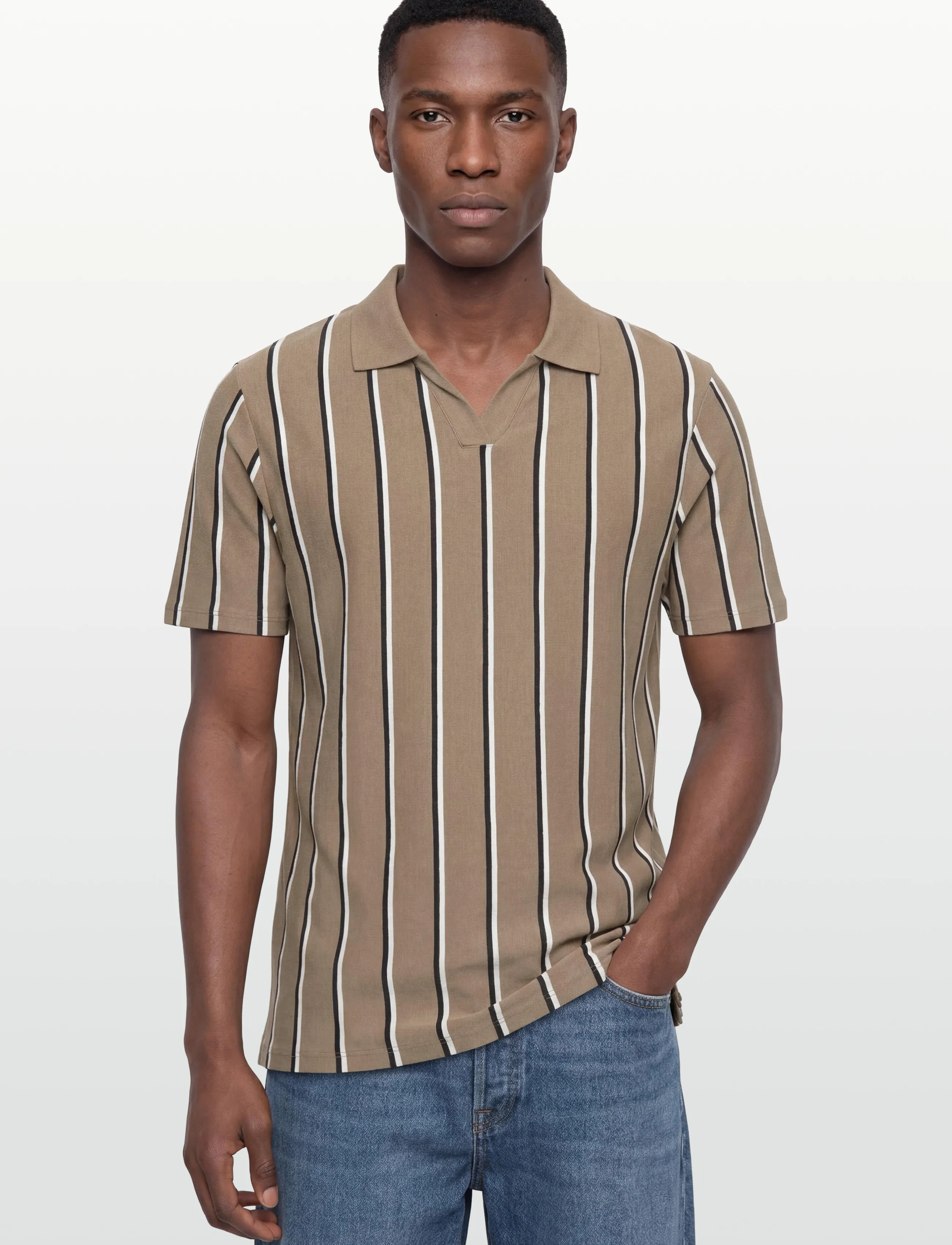 Lindbergh - Striped piqué polo shirt S/S - short-sleeved polos - dk stone - 3