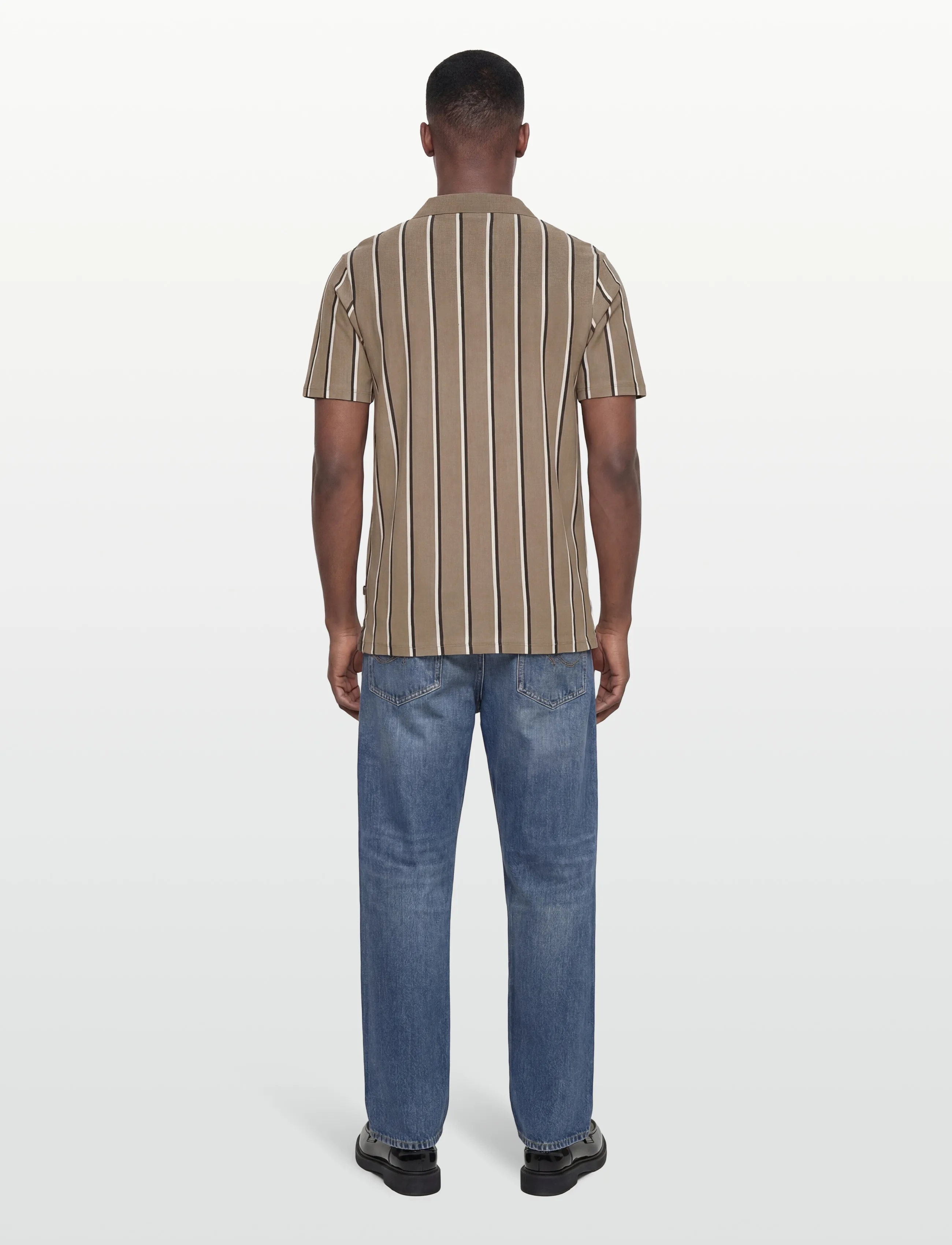 Lindbergh - Striped piqué polo shirt S/S - short-sleeved polos - dk stone - 4