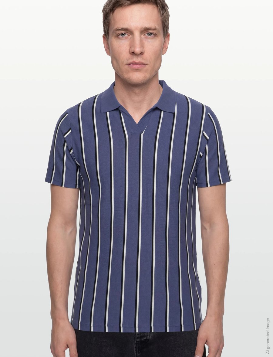 Lindbergh - Striped piqué polo shirt S/S - kurzärmelig - indigo blue - 3