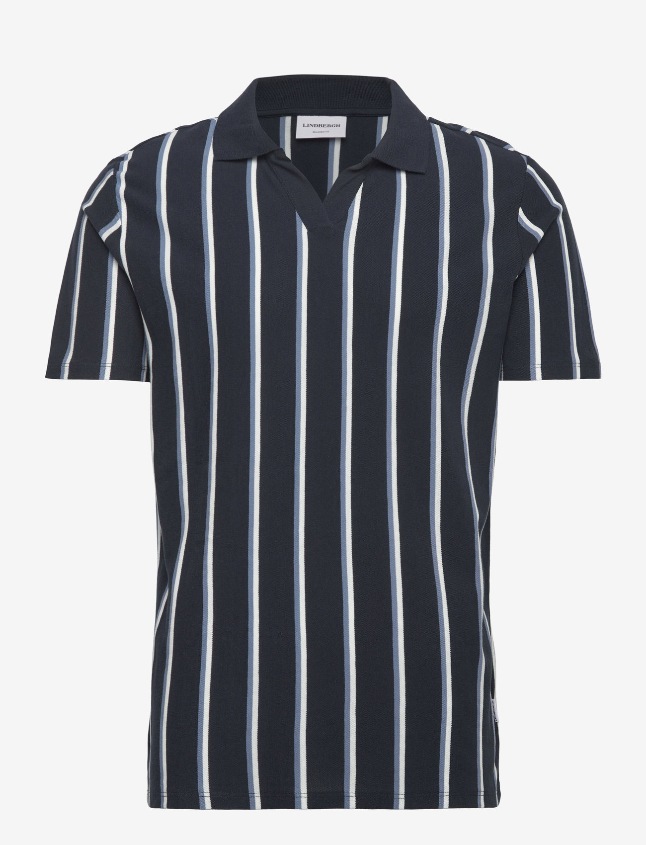 Lindbergh - Striped piqué polo shirt S/S - kortærmede poloer - navy 424 - 0