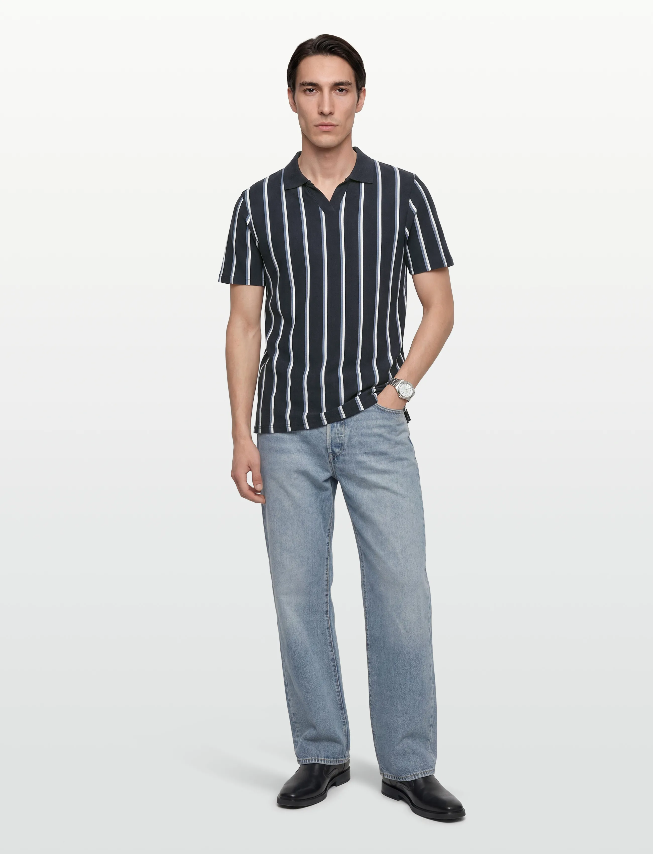 Lindbergh Striped piqué polo shirt S/S - Tøj - NAVY 424 / navy
