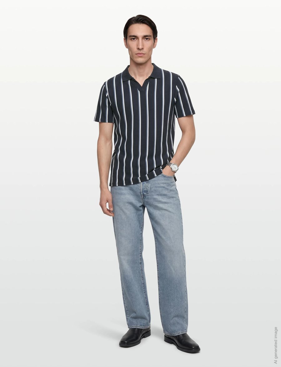 Lindbergh - Striped piqué polo shirt S/S - kurzärmelig - navy 424 - 0