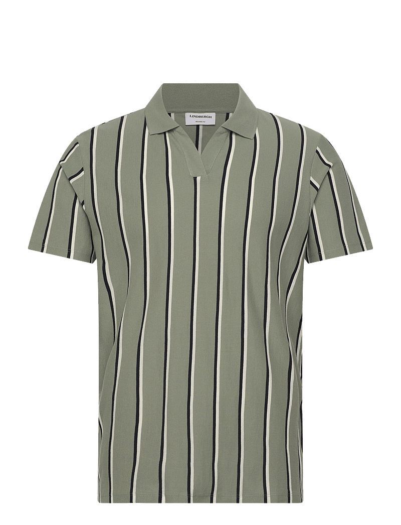 Lindbergh - Striped piqué polo shirt S/S - kurzärmelig - sage green - 1
