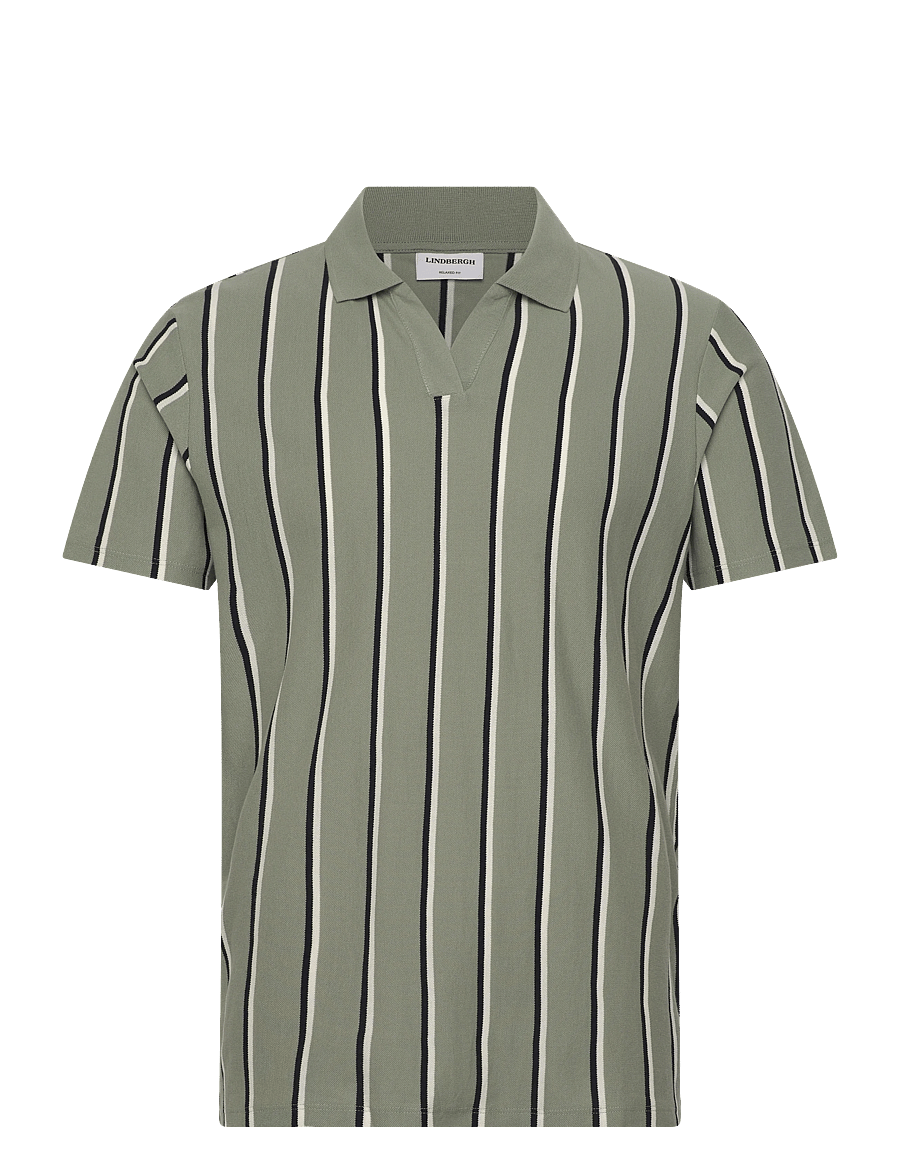 Lindbergh - Striped piqué polo shirt S/S - kurzärmelig - sage green - 1