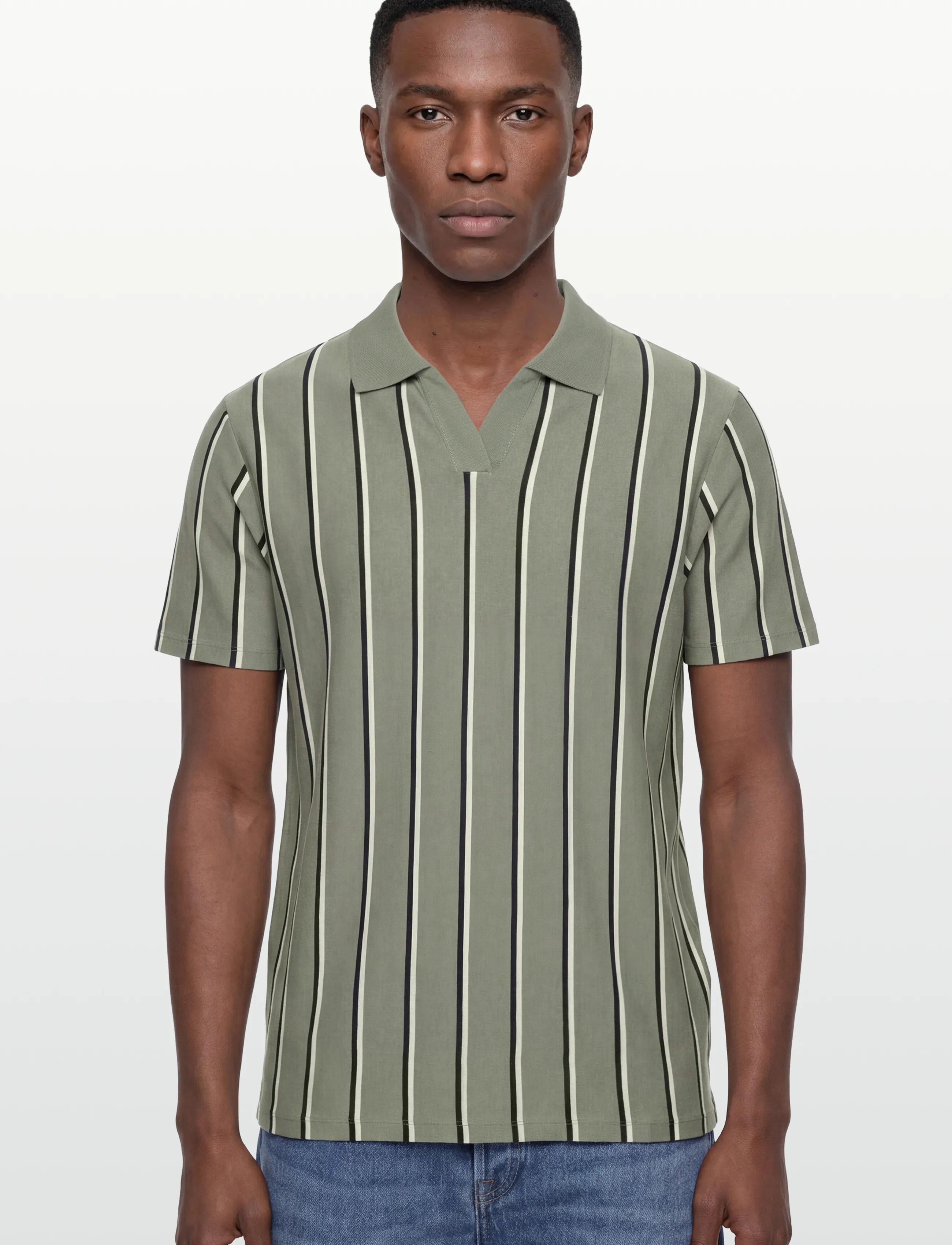 Lindbergh - Striped piqué polo shirt S/S - short-sleeved polos - sage green - 3
