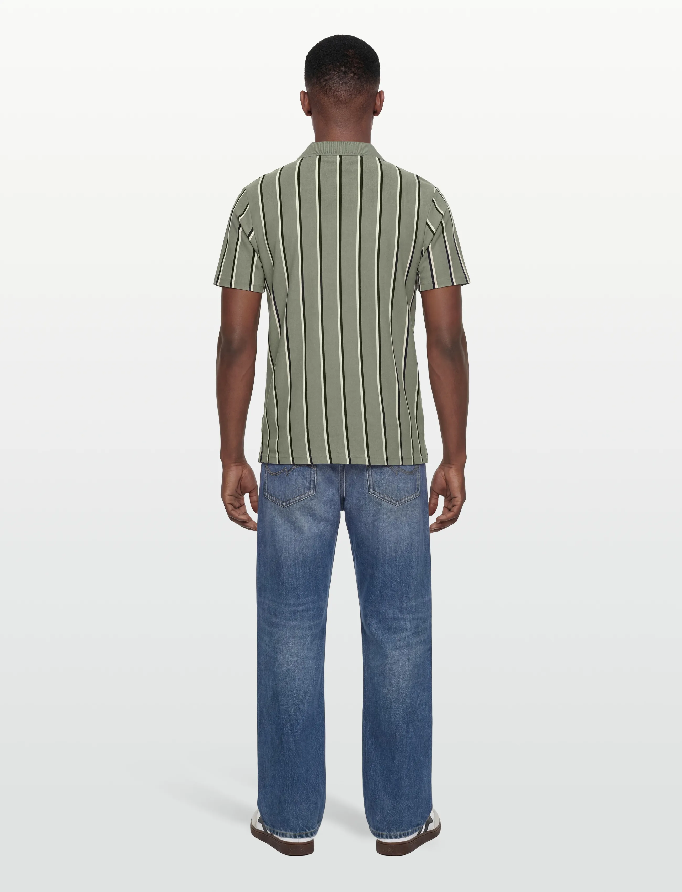 Lindbergh - Striped piqué polo shirt S/S - short-sleeved polos - sage green - 4