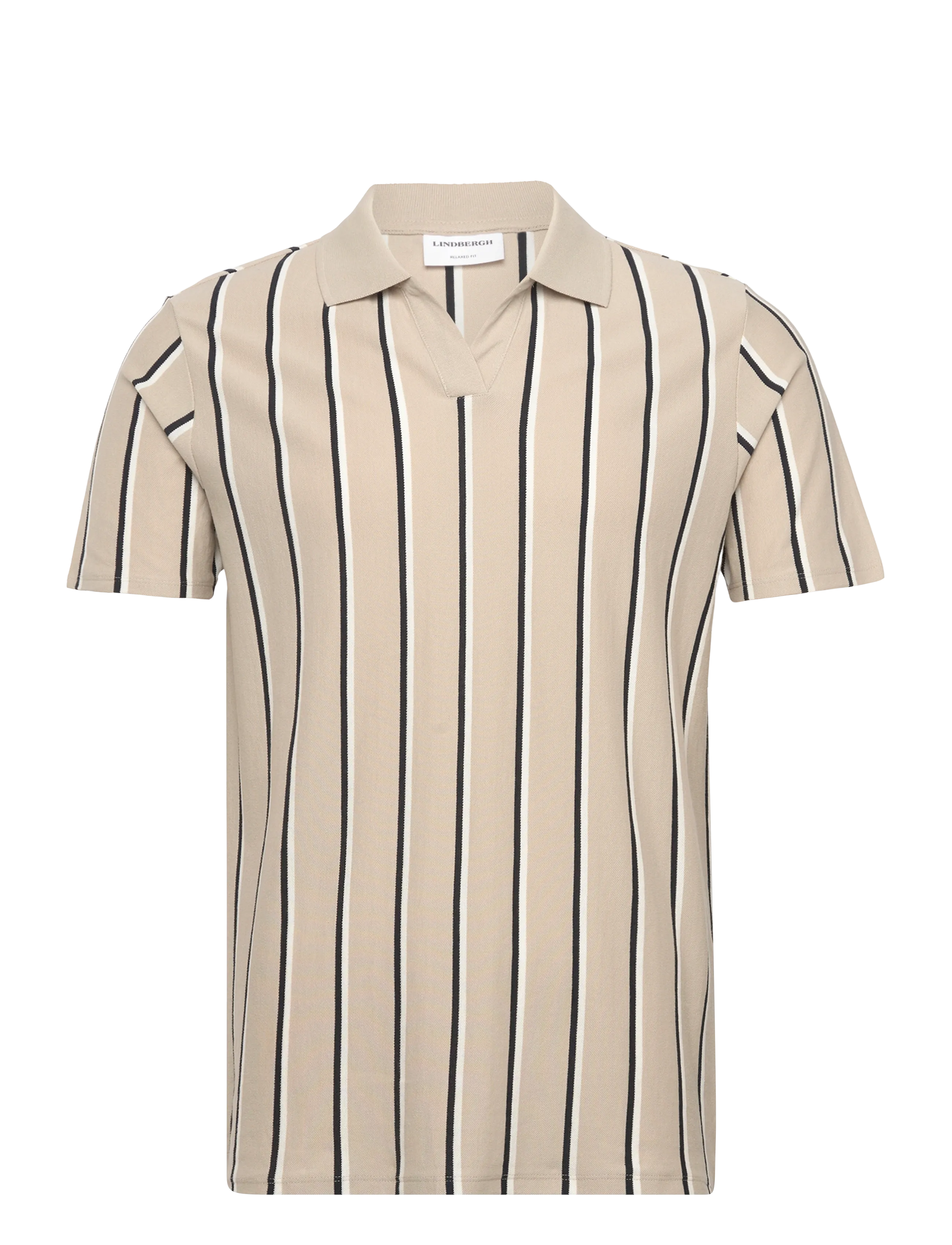 Lindbergh - Striped piqué polo shirt S/S - short-sleeved polos - sand - 1
