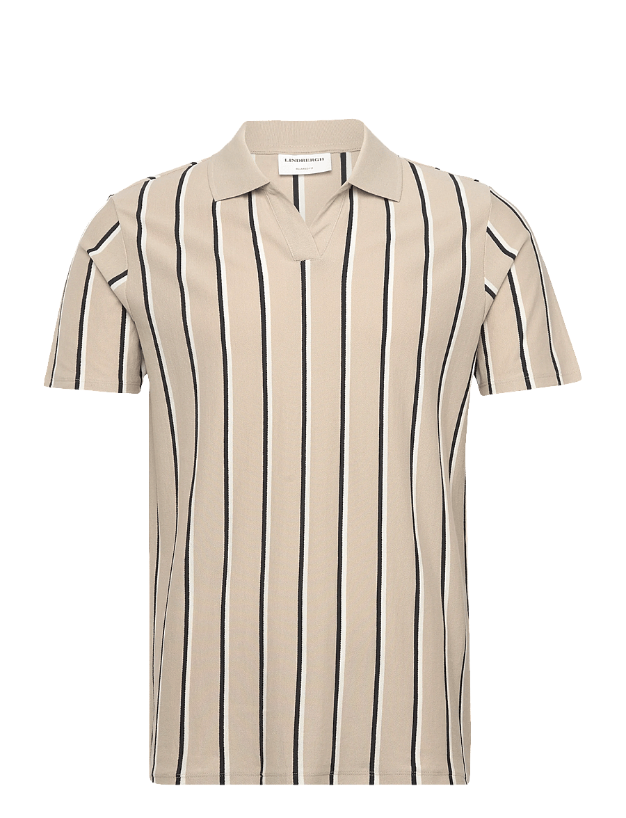 Lindbergh - Striped piqué polo shirt S/S - kurzärmelig - sand - 1