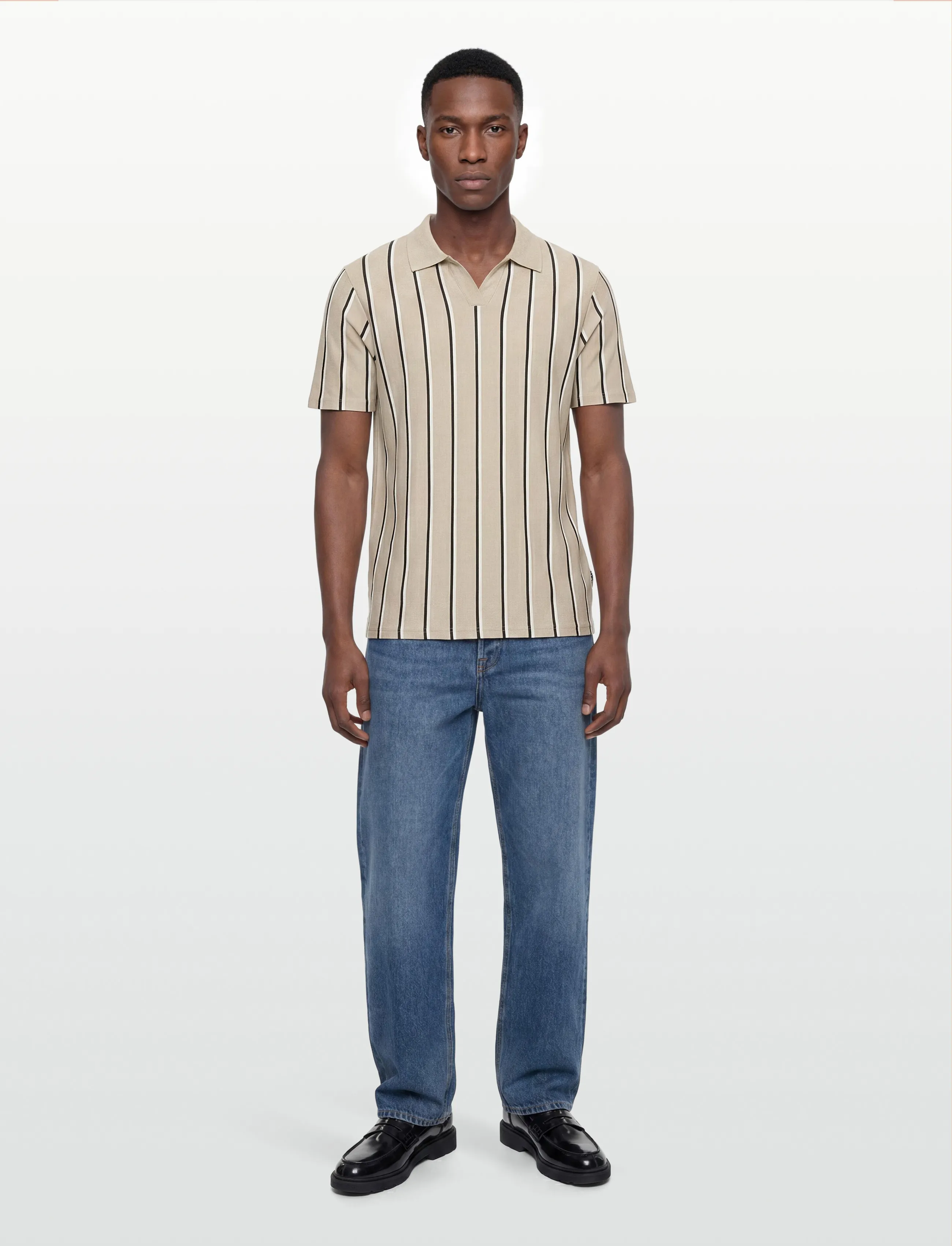 Lindbergh Striped Piqué Polo Shirt S/S, XL, Beige, Poloer > Kortærmede, Herre