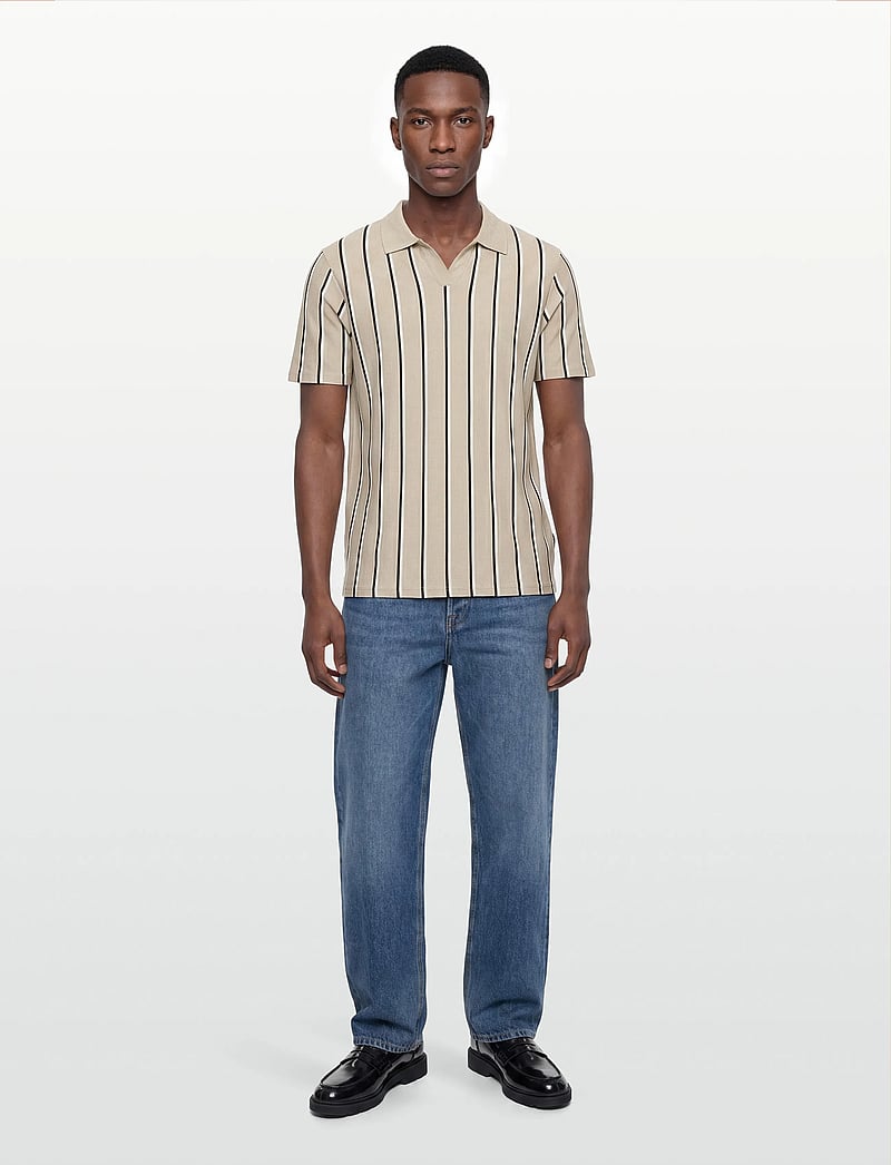 Lindbergh - Striped piqué polo shirt S/S - kurzärmelig - sand - 0