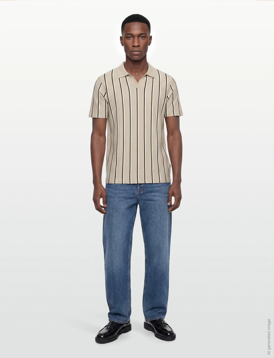 Lindbergh - Striped piqué polo shirt S/S - kurzärmelig - sand - 0