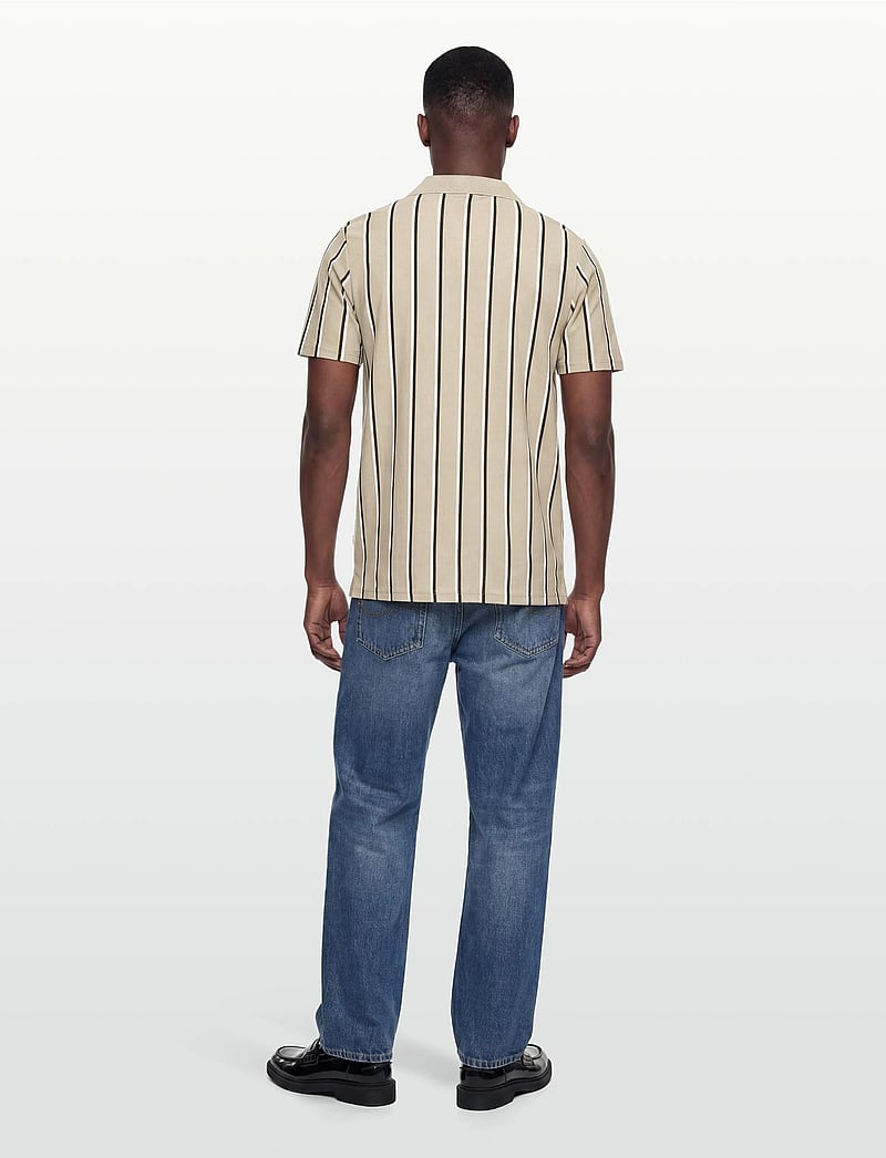 Lindbergh - Striped piqué polo shirt S/S - kurzärmelig - sand - 4