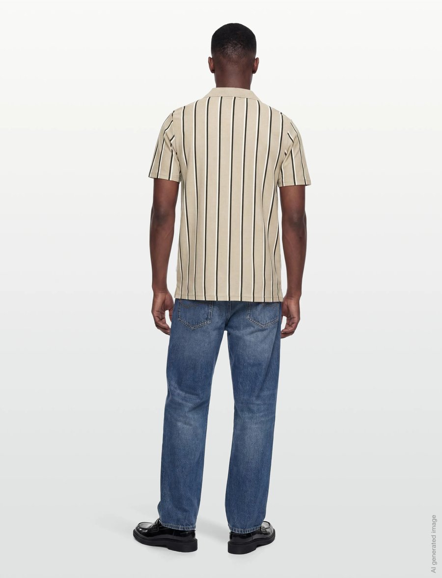 Lindbergh - Striped piqué polo shirt S/S - kurzärmelig - sand - 4