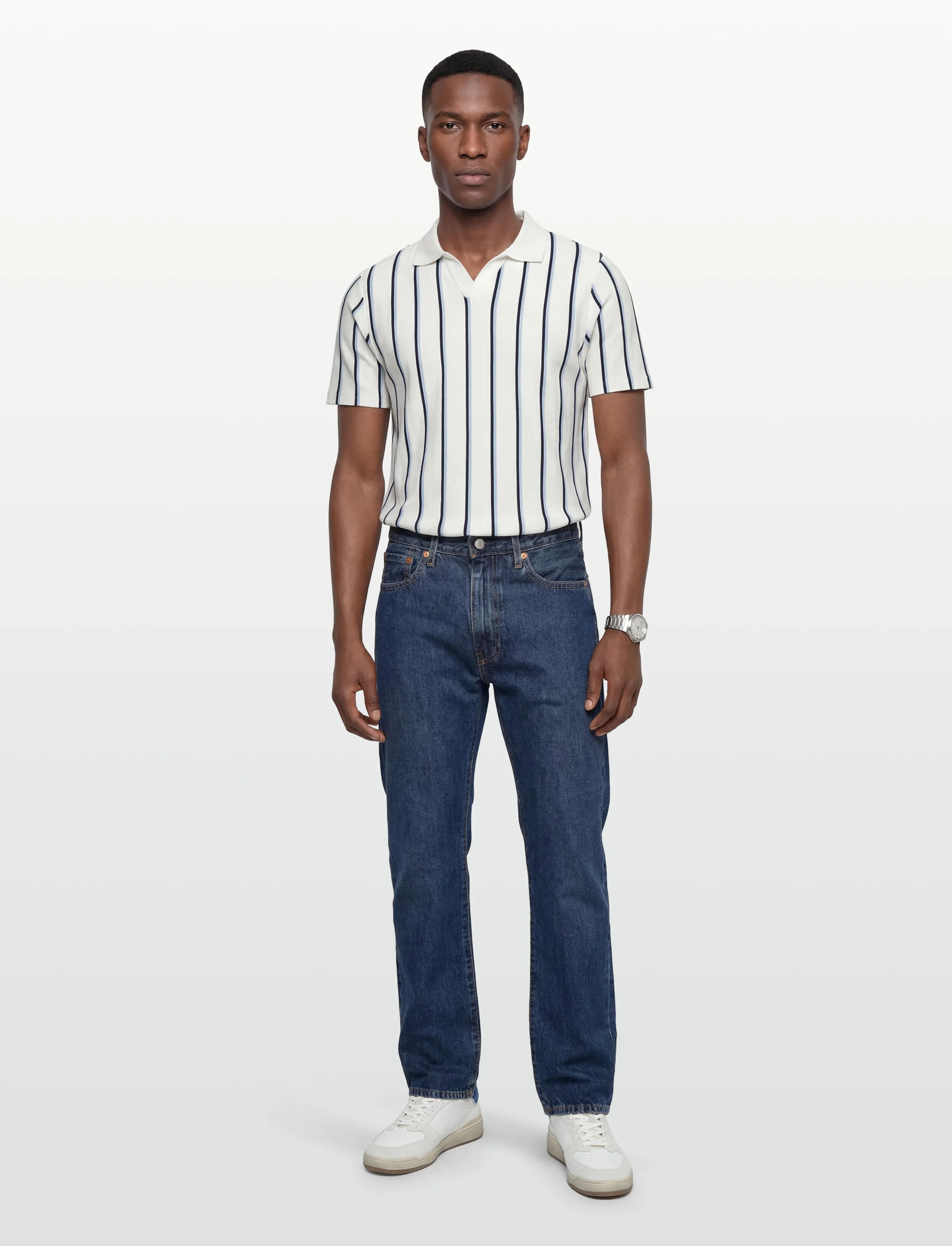 Lindbergh Striped piqué polo shirt S/S - Pikéer - WHITE WAVE / white