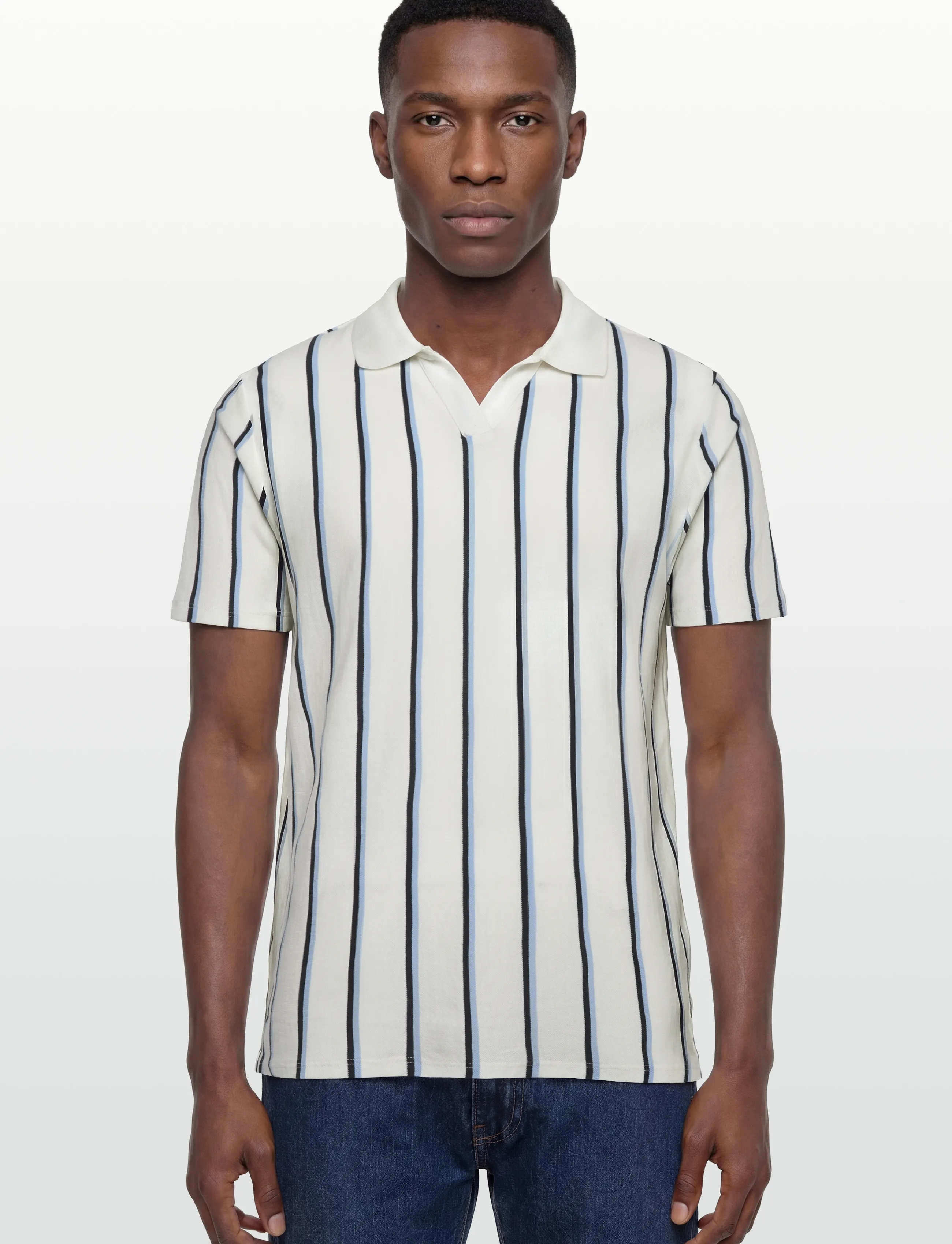 Lindbergh - Striped piqué polo shirt S/S - short-sleeved polos - white wave - 3