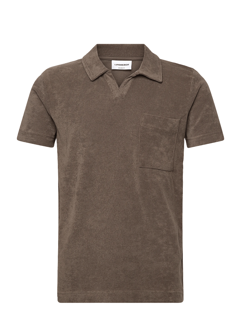 Lindbergh - Towel v-neck polo S/S - lühikeste varrukatega polod - dk stone - 1
