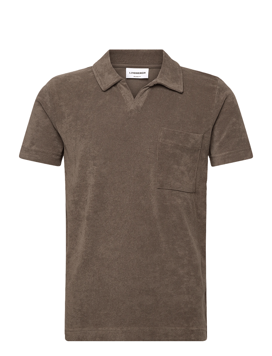 Lindbergh - Towel v-neck polo S/S - kurzärmelig - dk stone - 1
