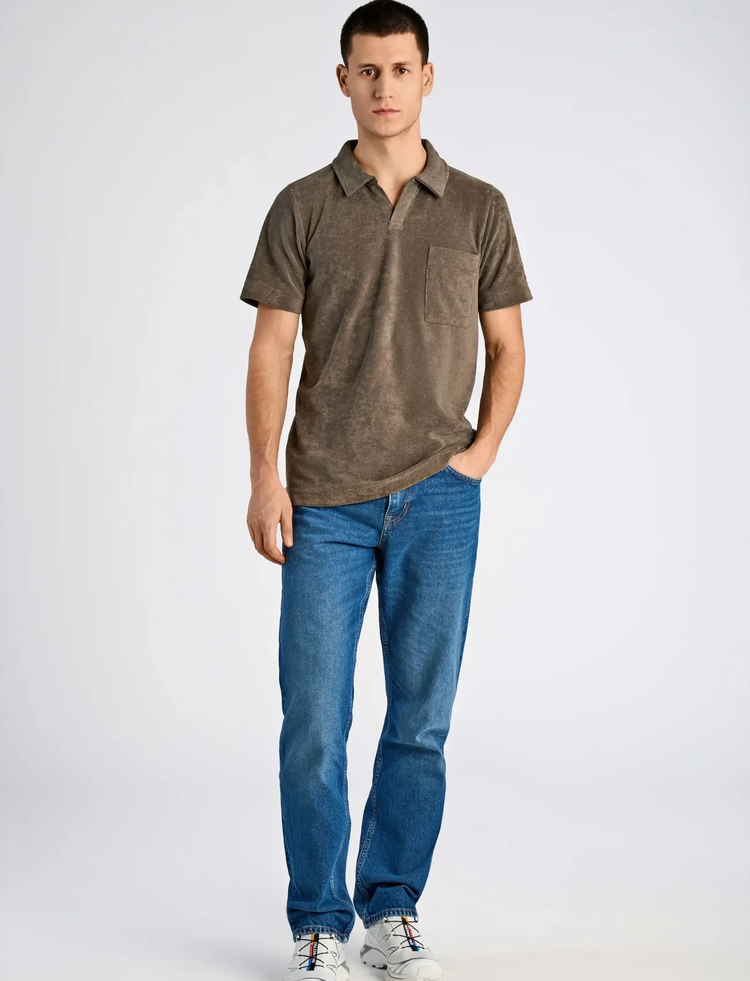 Lindbergh Towel v-neck polo S/S - Poloshirts - DK STONE / brown