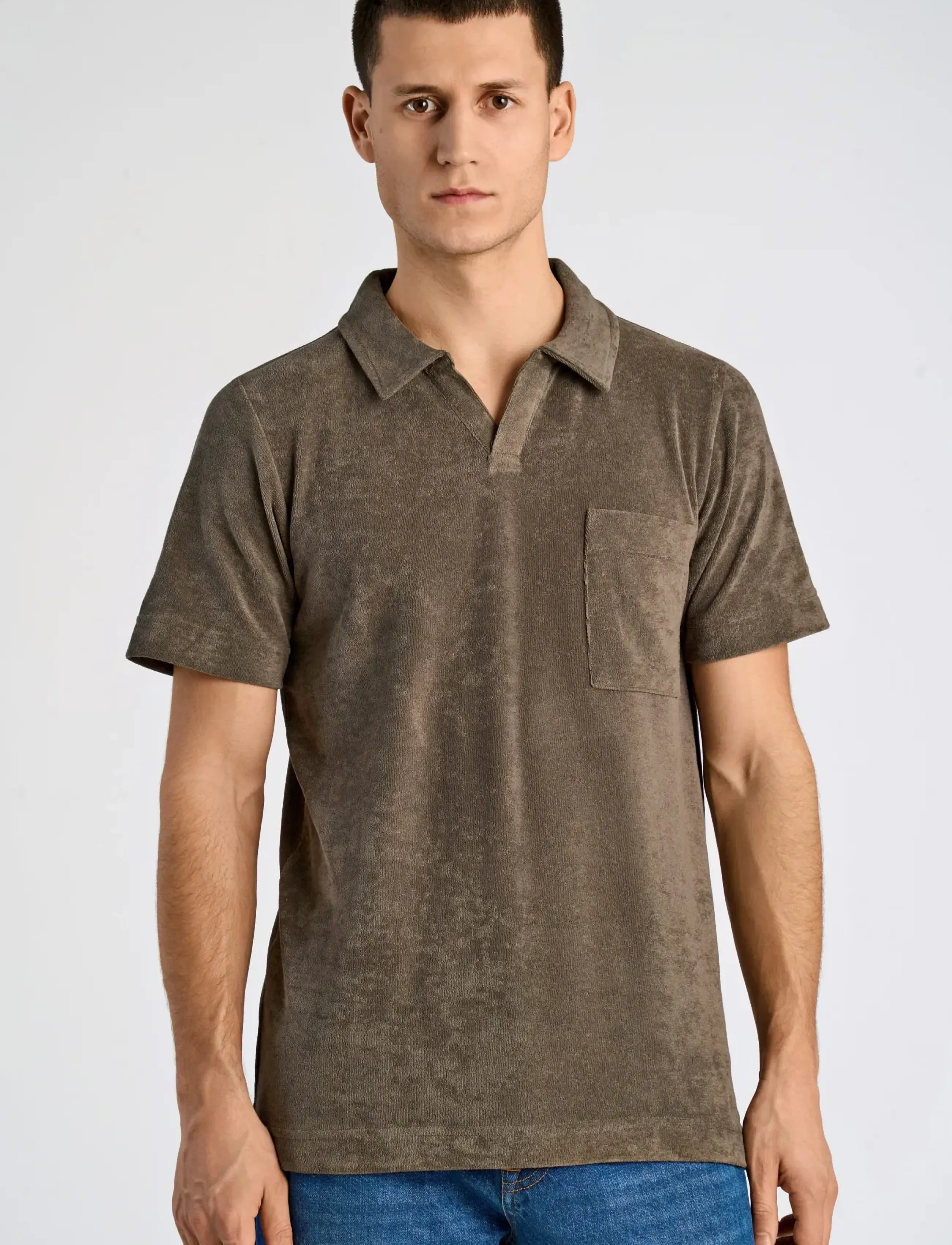 Lindbergh - Towel v-neck polo S/S - kurzärmelig - dk stone - 3