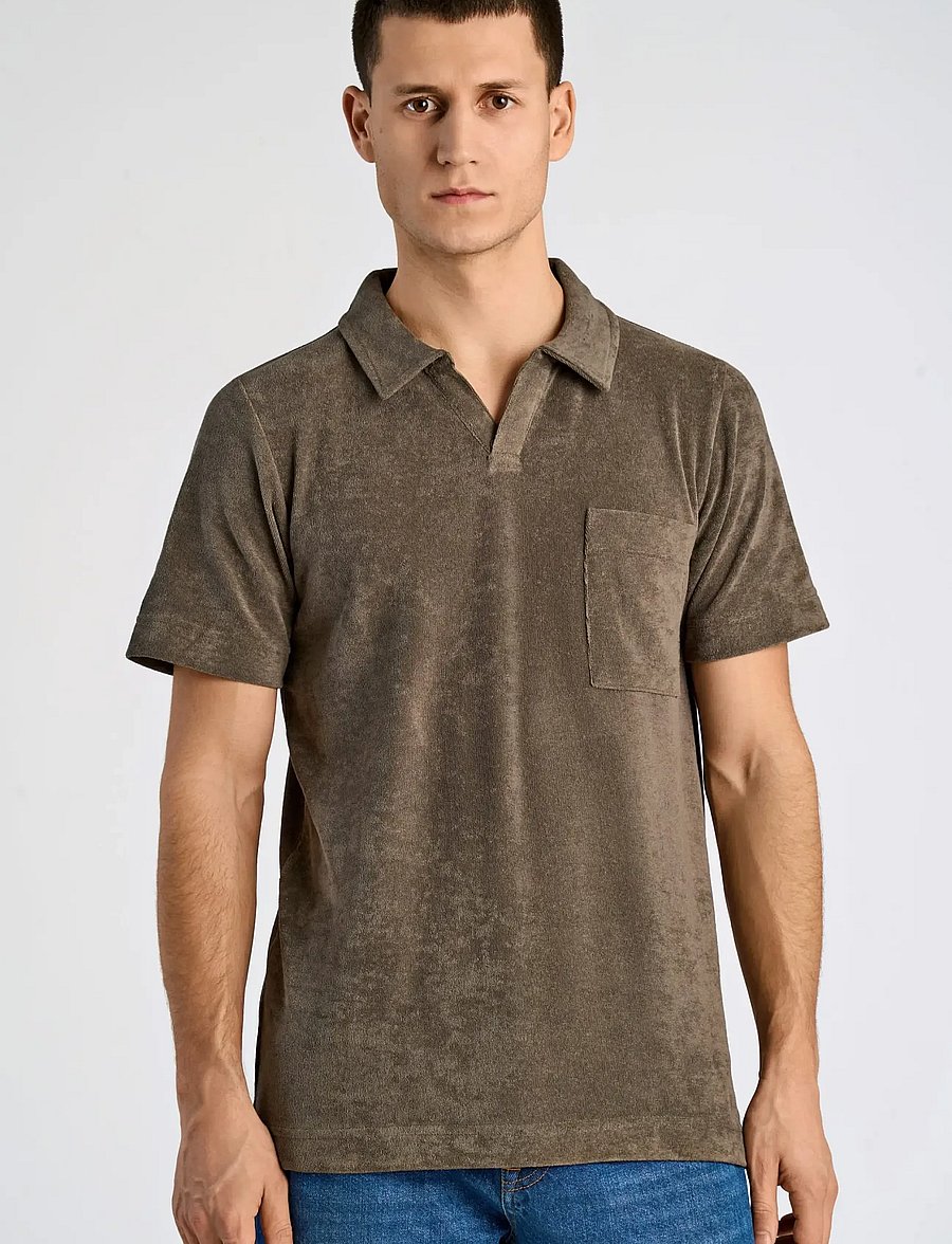 Lindbergh - Towel v-neck polo S/S - kurzärmelig - dk stone - 3